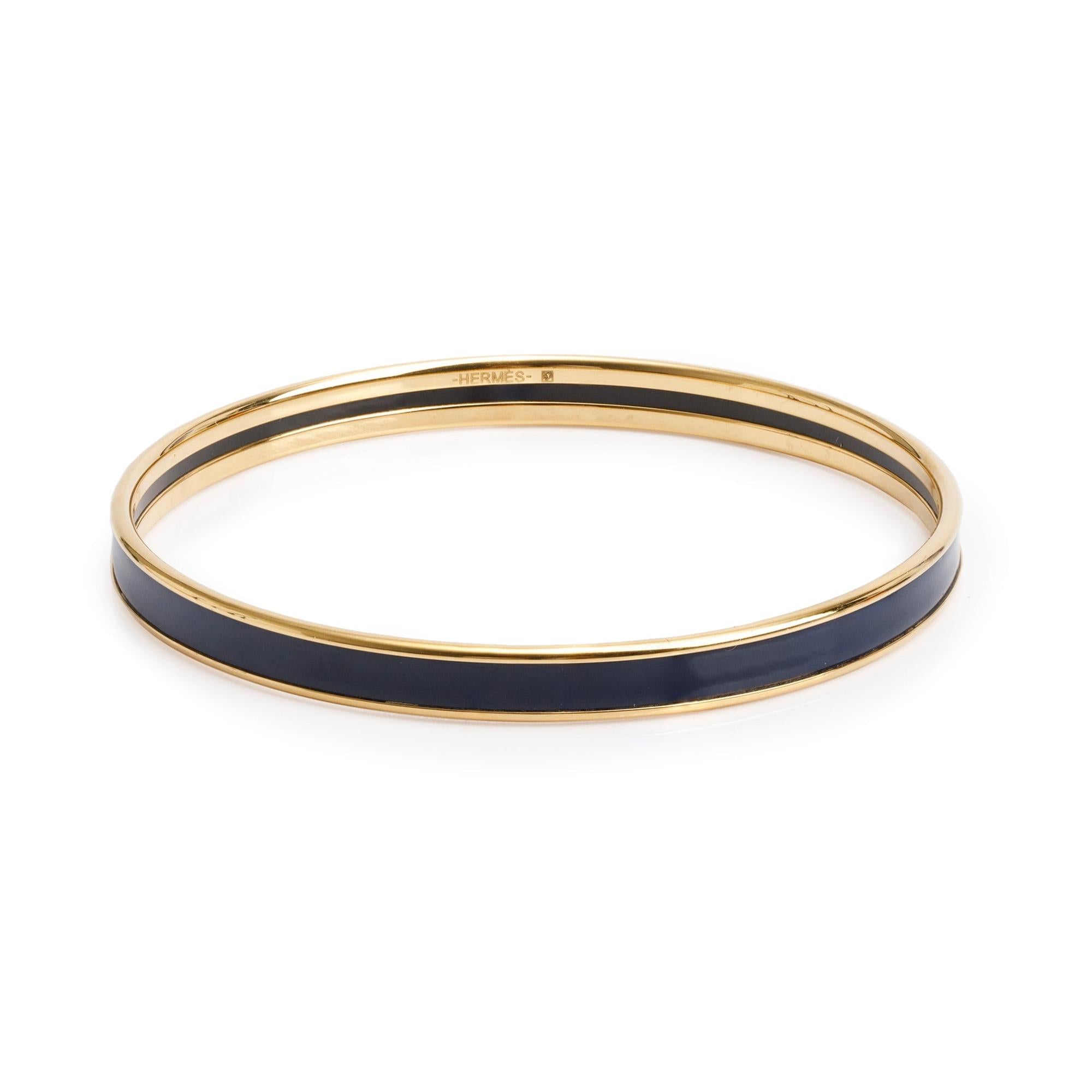 Hermes Gold-Plated Black Enamel Uni Bangle w/ Box