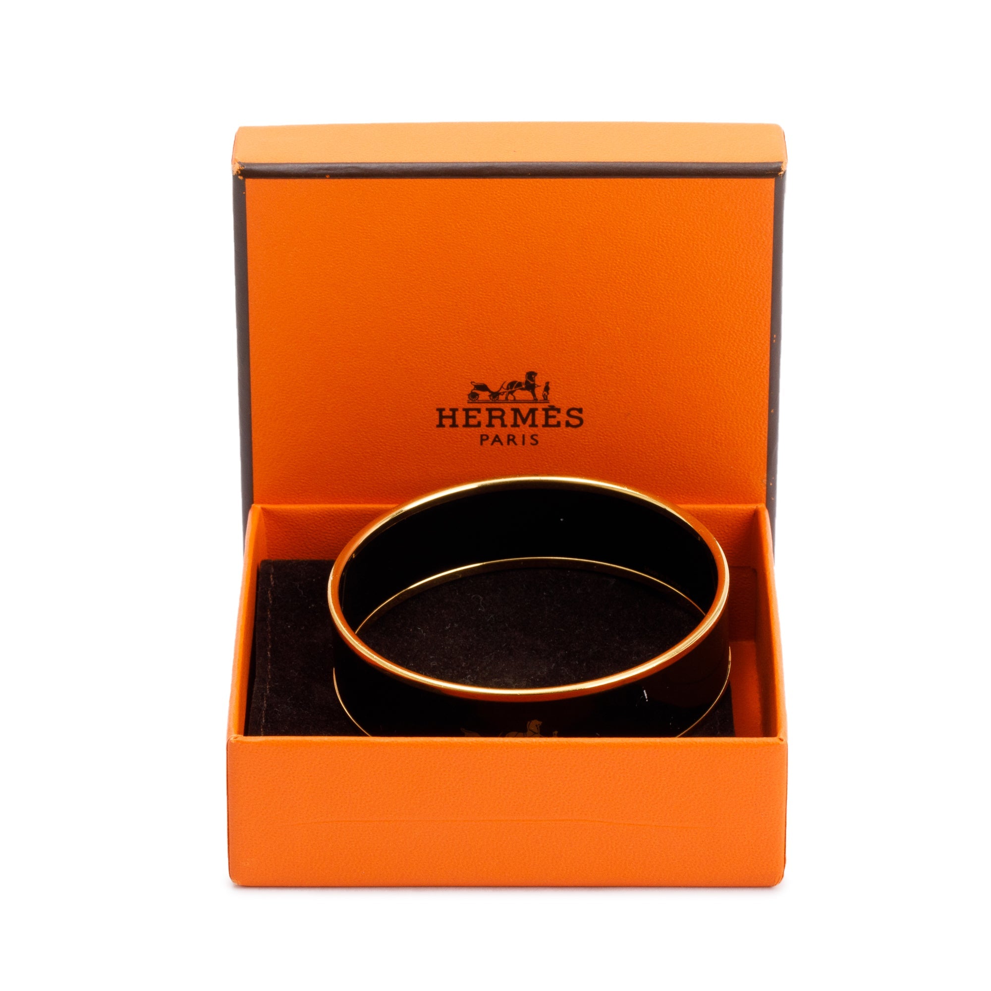 Hermes Gold-Plated Black Enamel Wide Bangle w/ Box