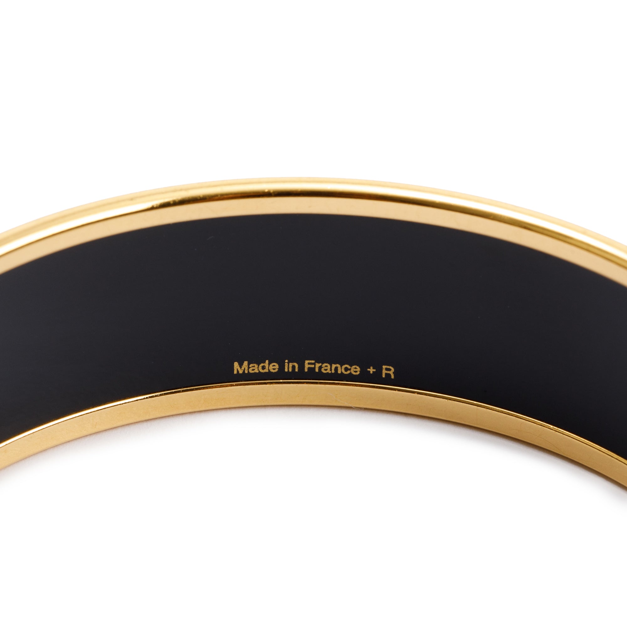 Hermes Gold-Plated Black Enamel Wide Bangle w/ Box