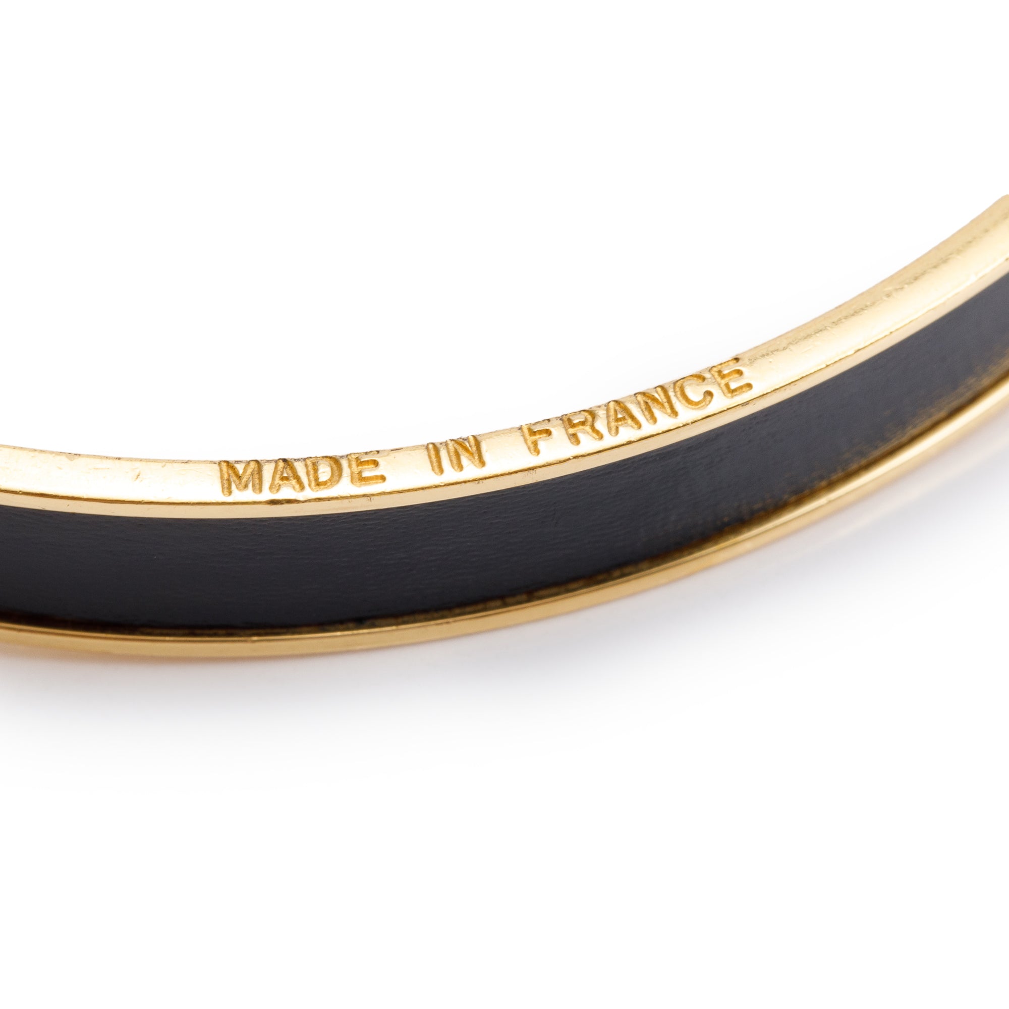 Hermes Gold-Plated Black Leather Kelly Cadena Lock Bangle Bracelet