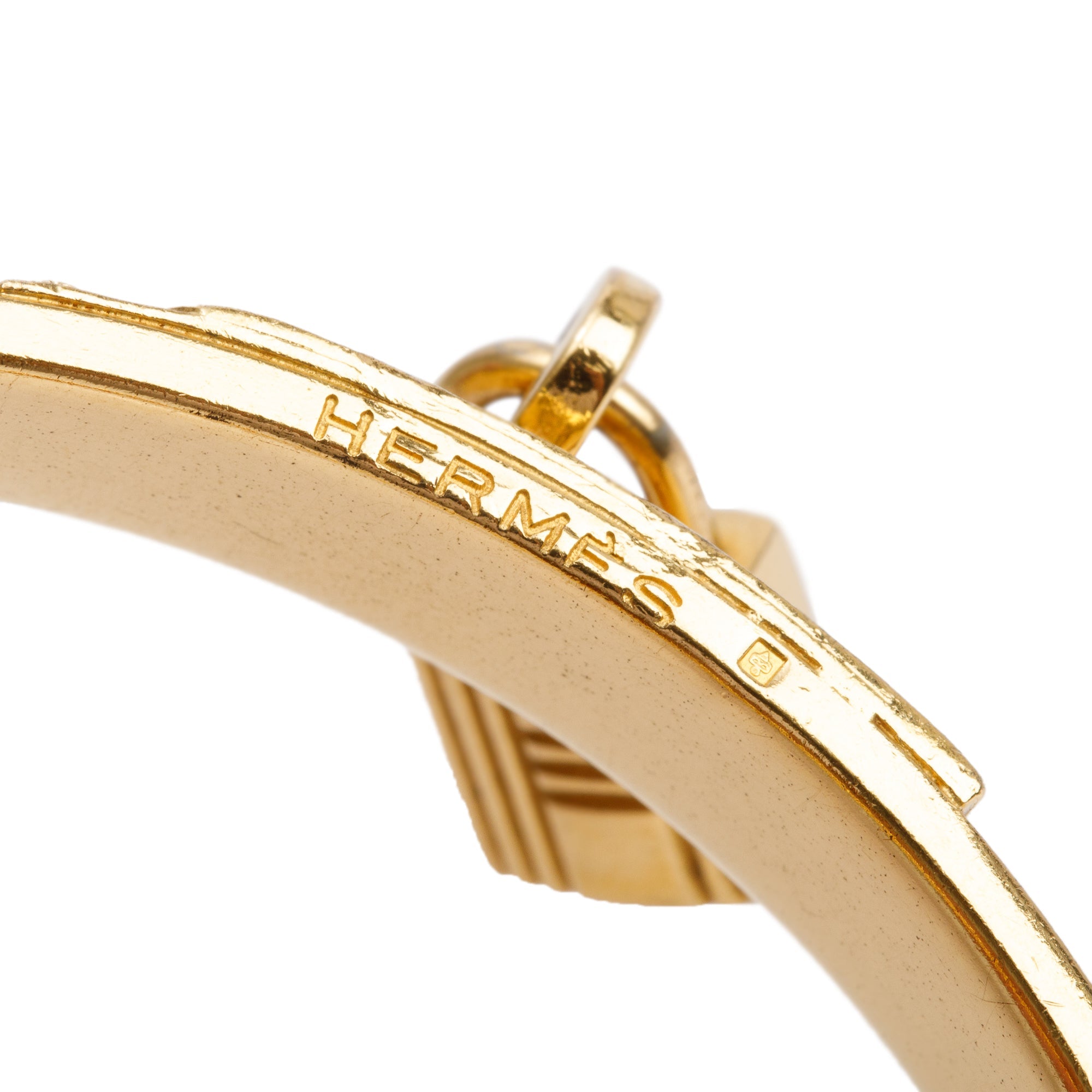 Hermes Gold-Plated Black Leather Kelly Cadena Lock Bangle Bracelet