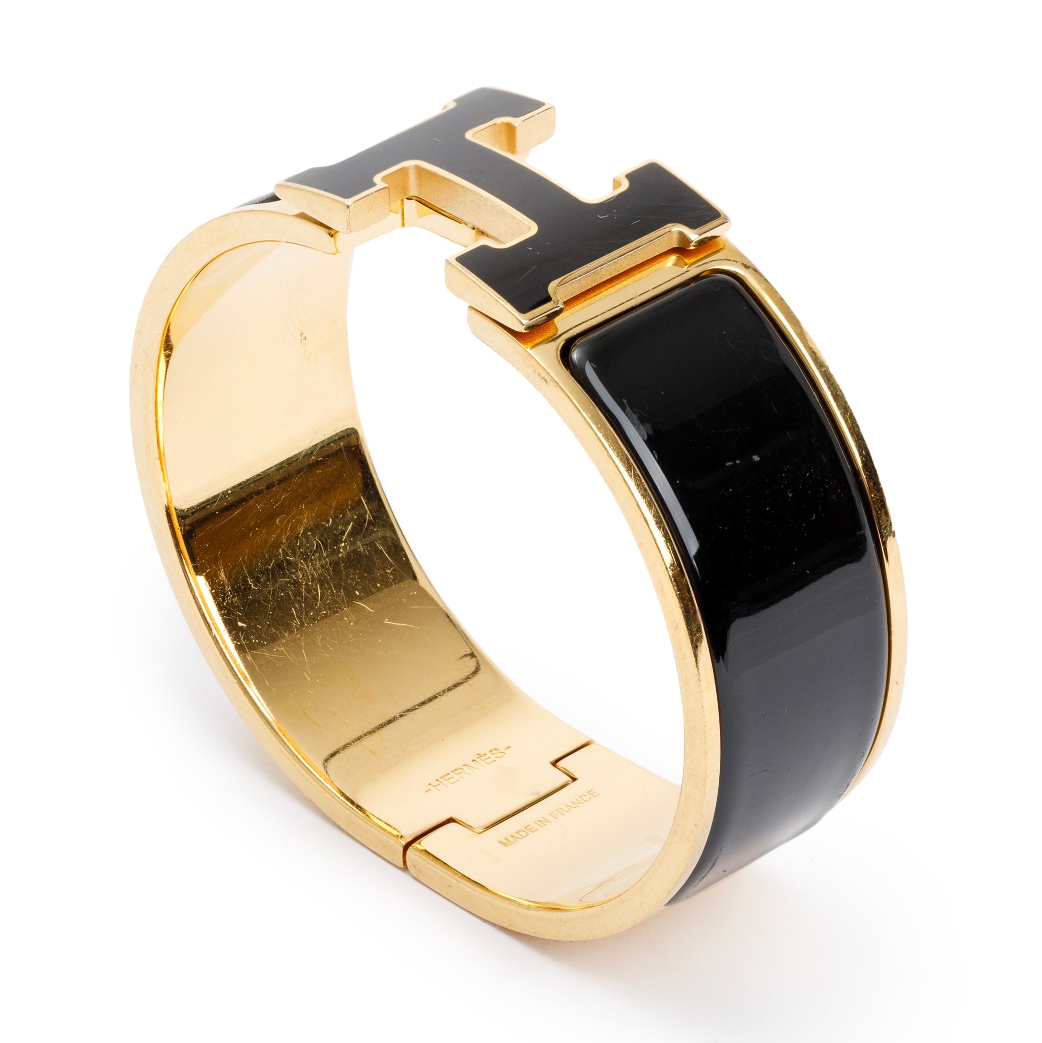 Hermes Gold-Plated Black Noir Enamel Clic Clac H Bracelet
