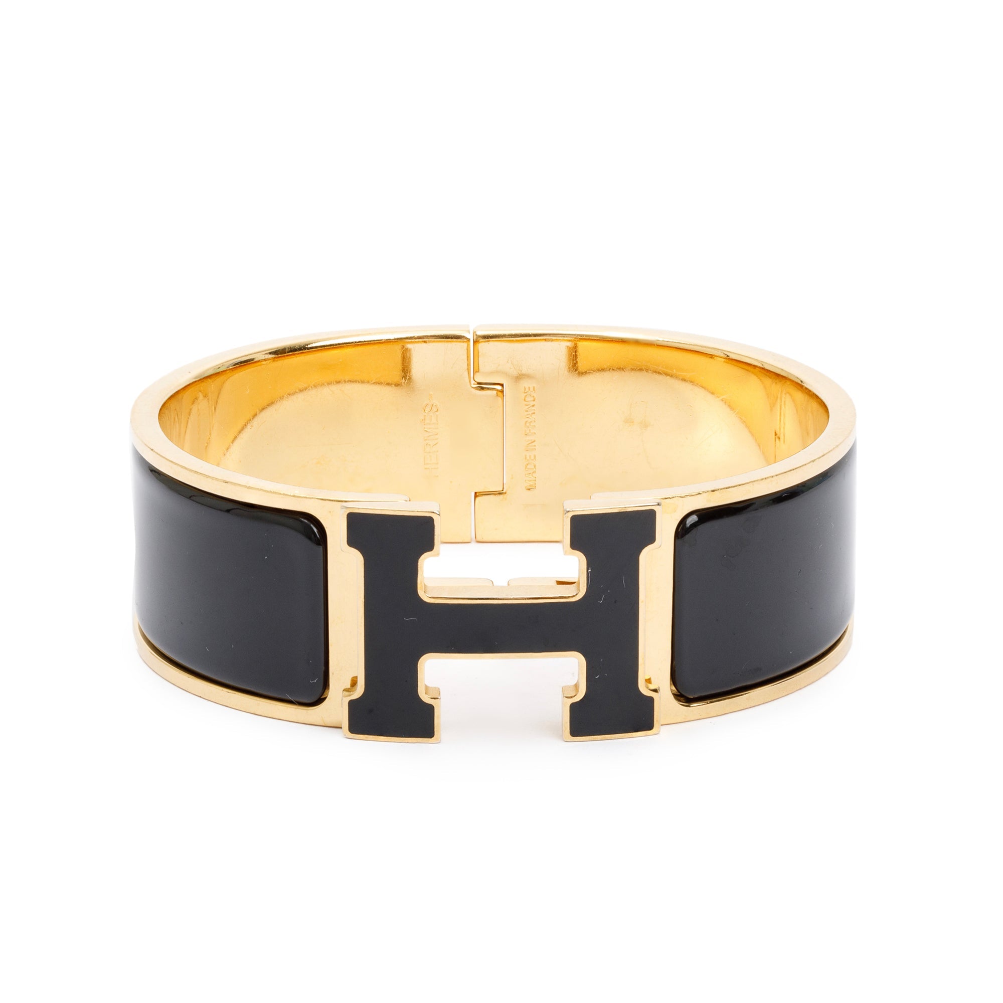 Hermes Gold-Plated Black Noir Enamel Clic Clac H Bracelet