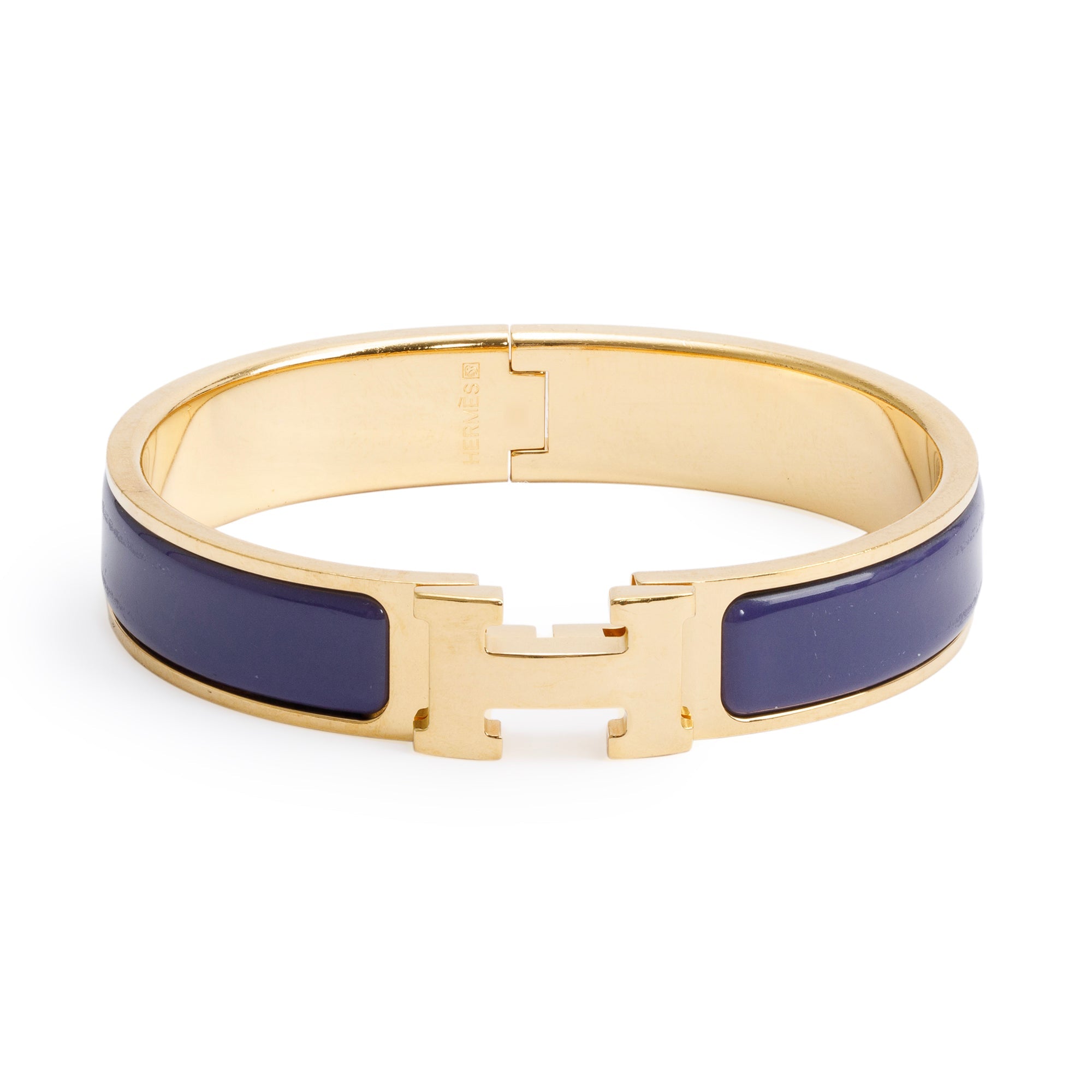 Hermes Gold Plated Blue Enamel 12 MM Clic H Bracelet