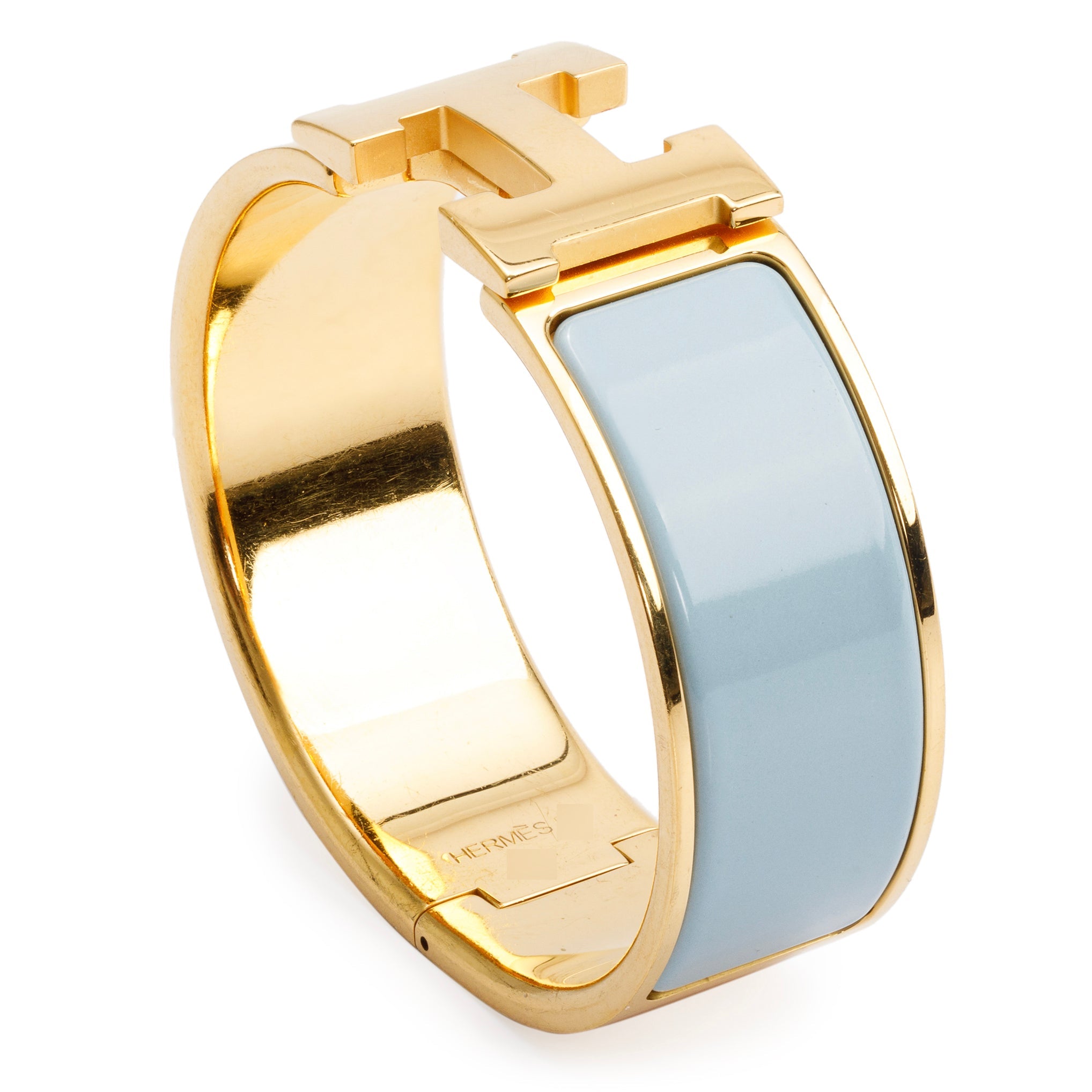 Hermes Gold-Plated Blue Enamel Clic Clac H Bracelet