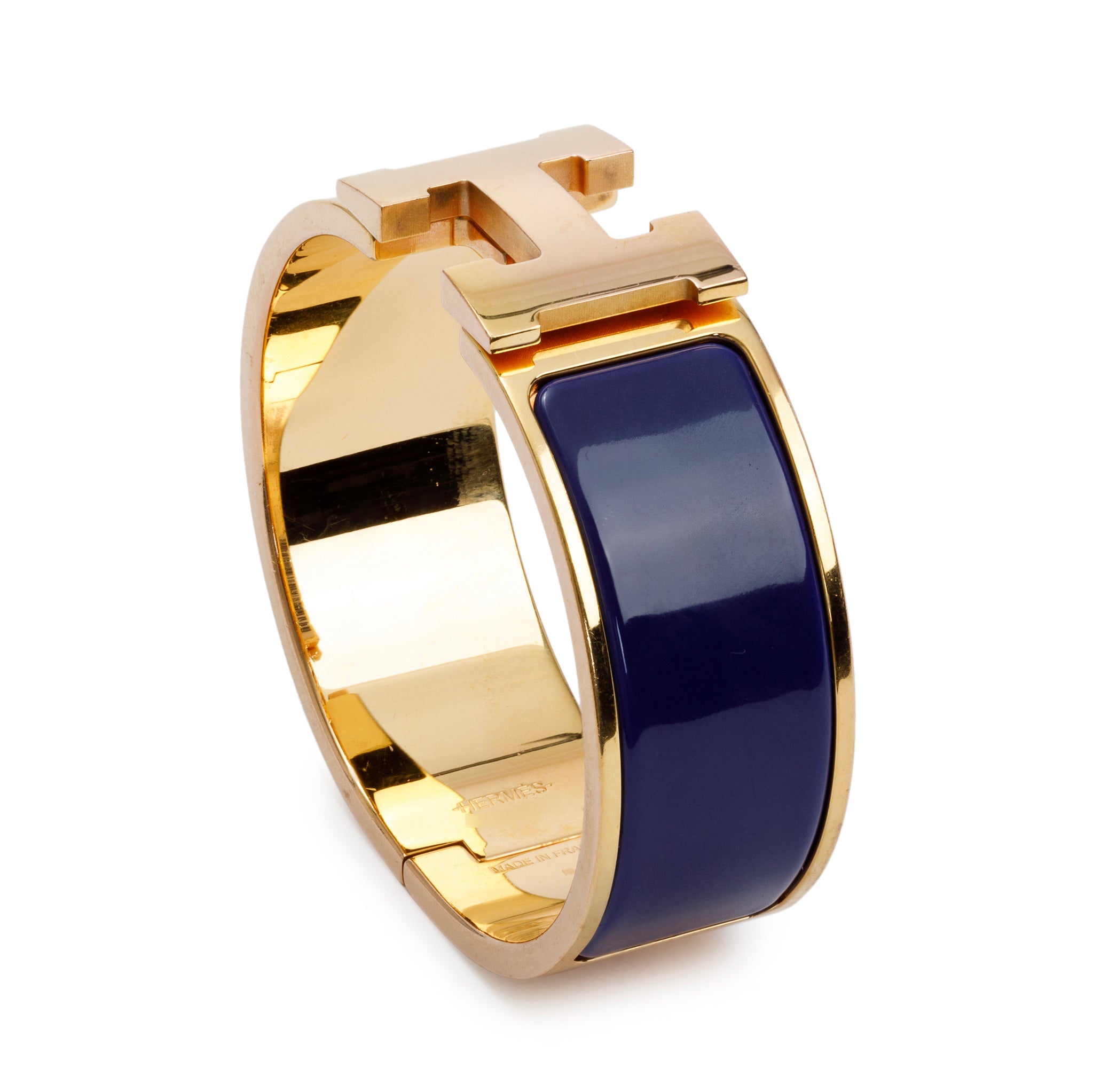 Hermes Gold-Plated Blue Enamel Clic Clac H Bracelet