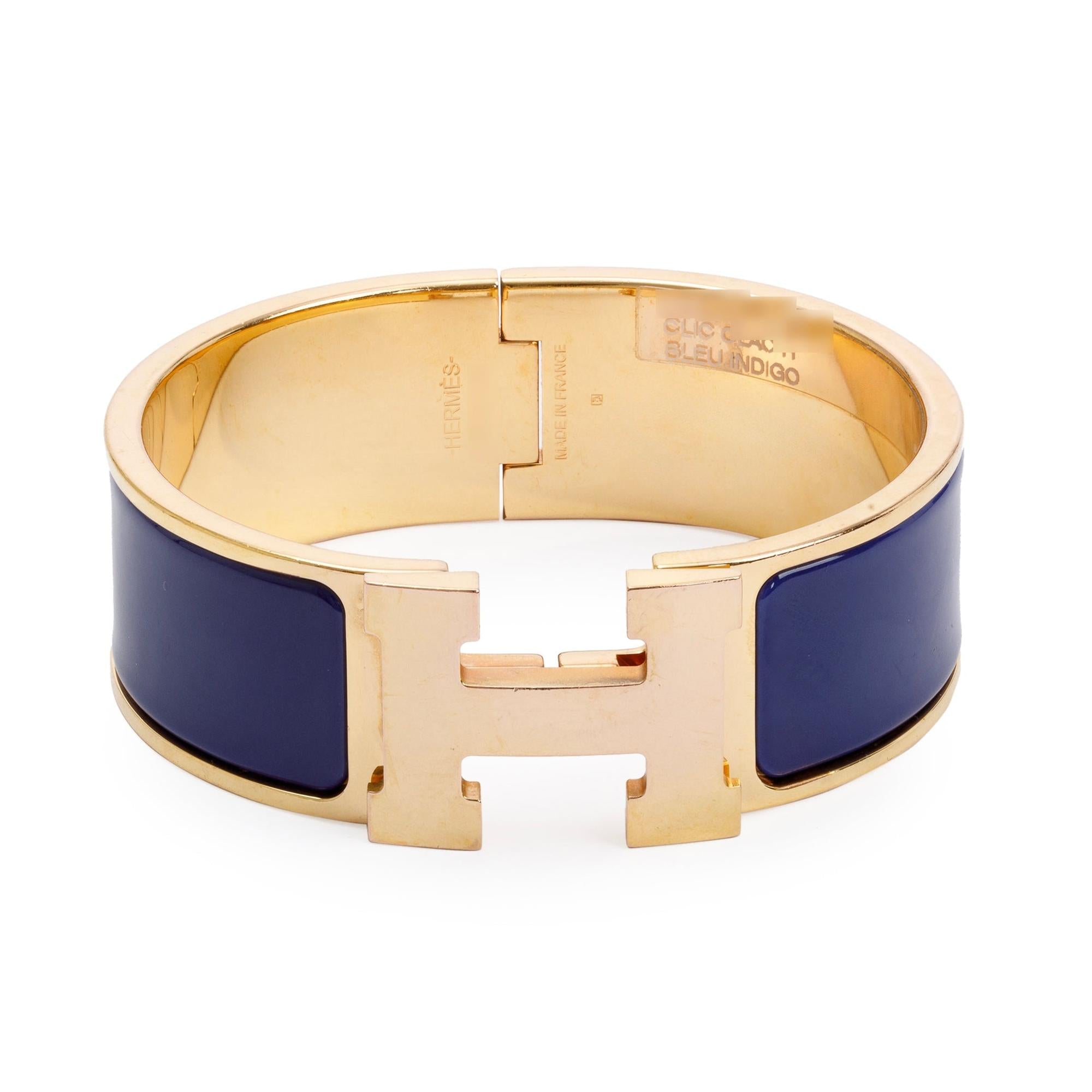 Hermes Gold-Plated Blue Enamel Clic Clac H Bracelet