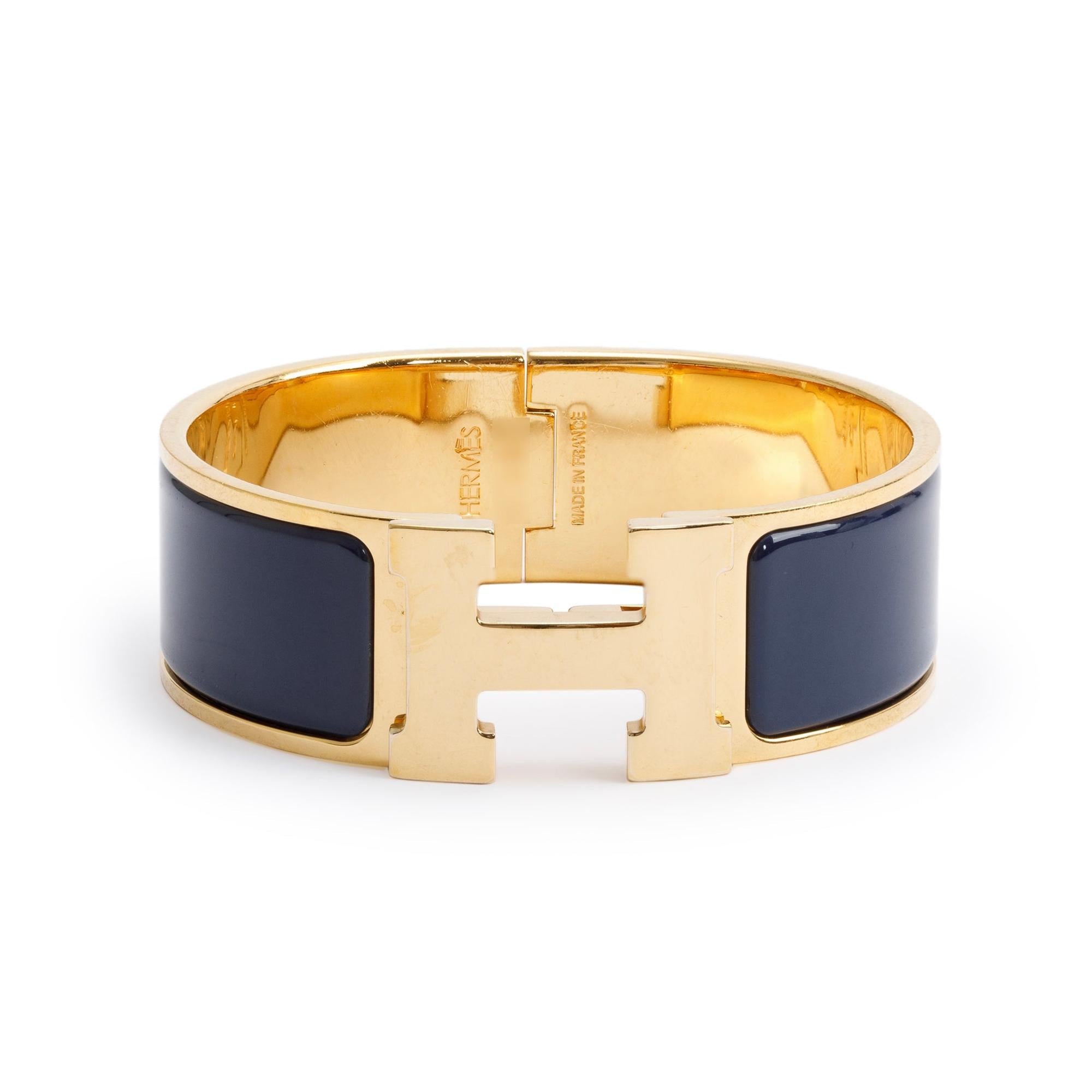 Hermes Gold-Plated Blue Enamel Clic Clac H Bracelet