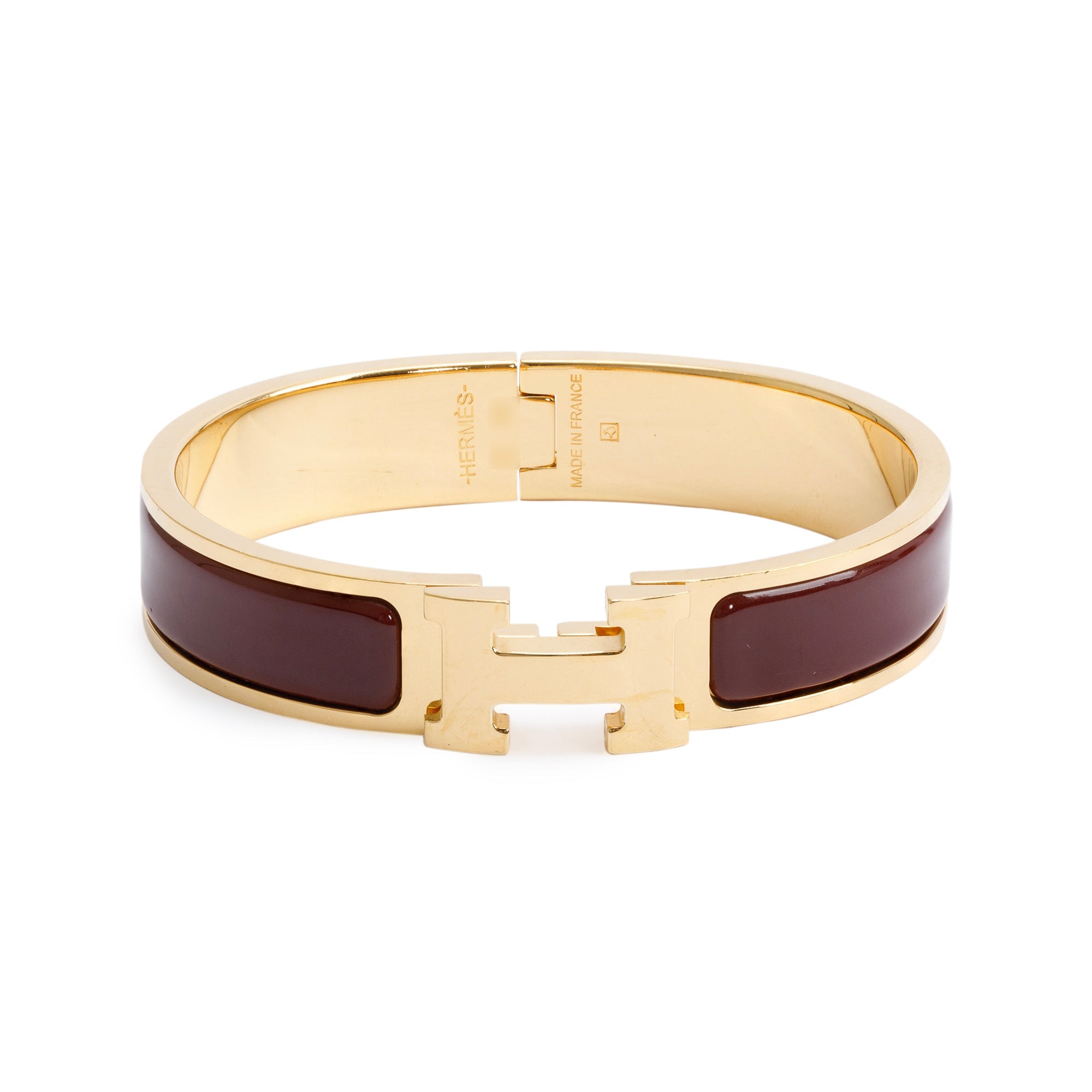 Hermes Gold Plated Burgundy Enamel 12 MM Clic H Bracelet