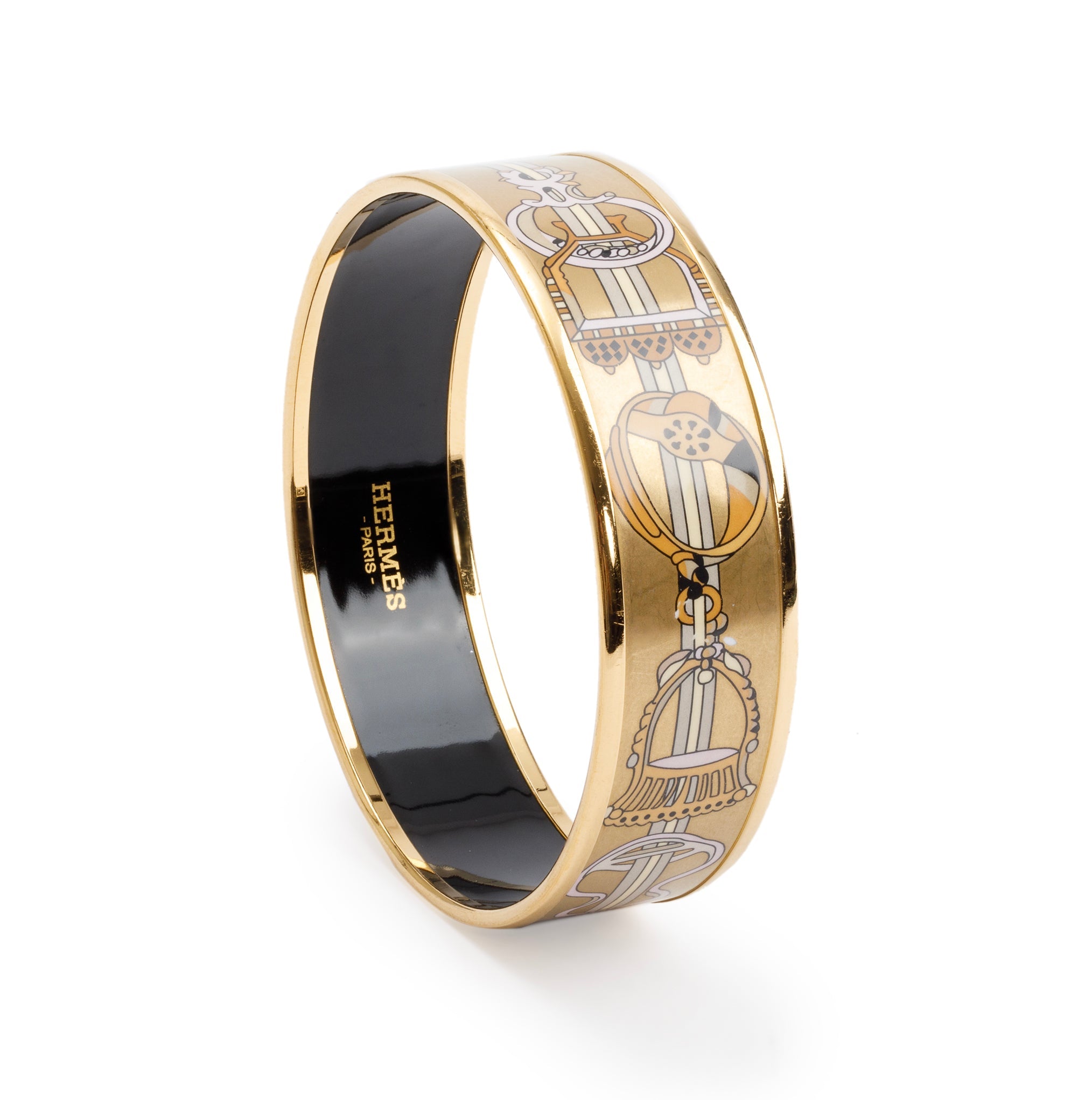 Hermes Gold-Plated 'Concours D'etriers' Enamel Wide Bangle