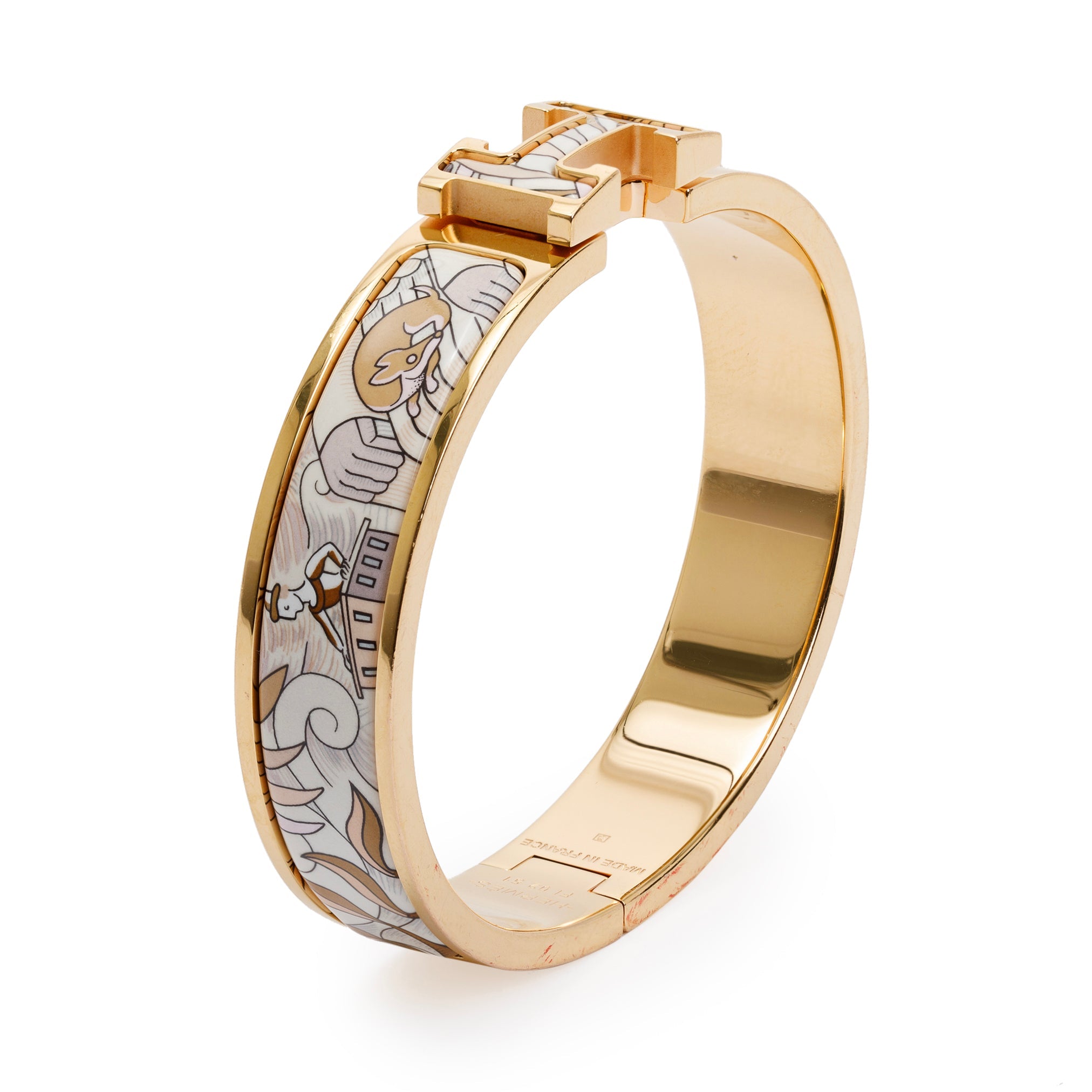 Hermes Gold-Plated Cosmographia Universalis Enamel 12 MM Clic H Bracelet