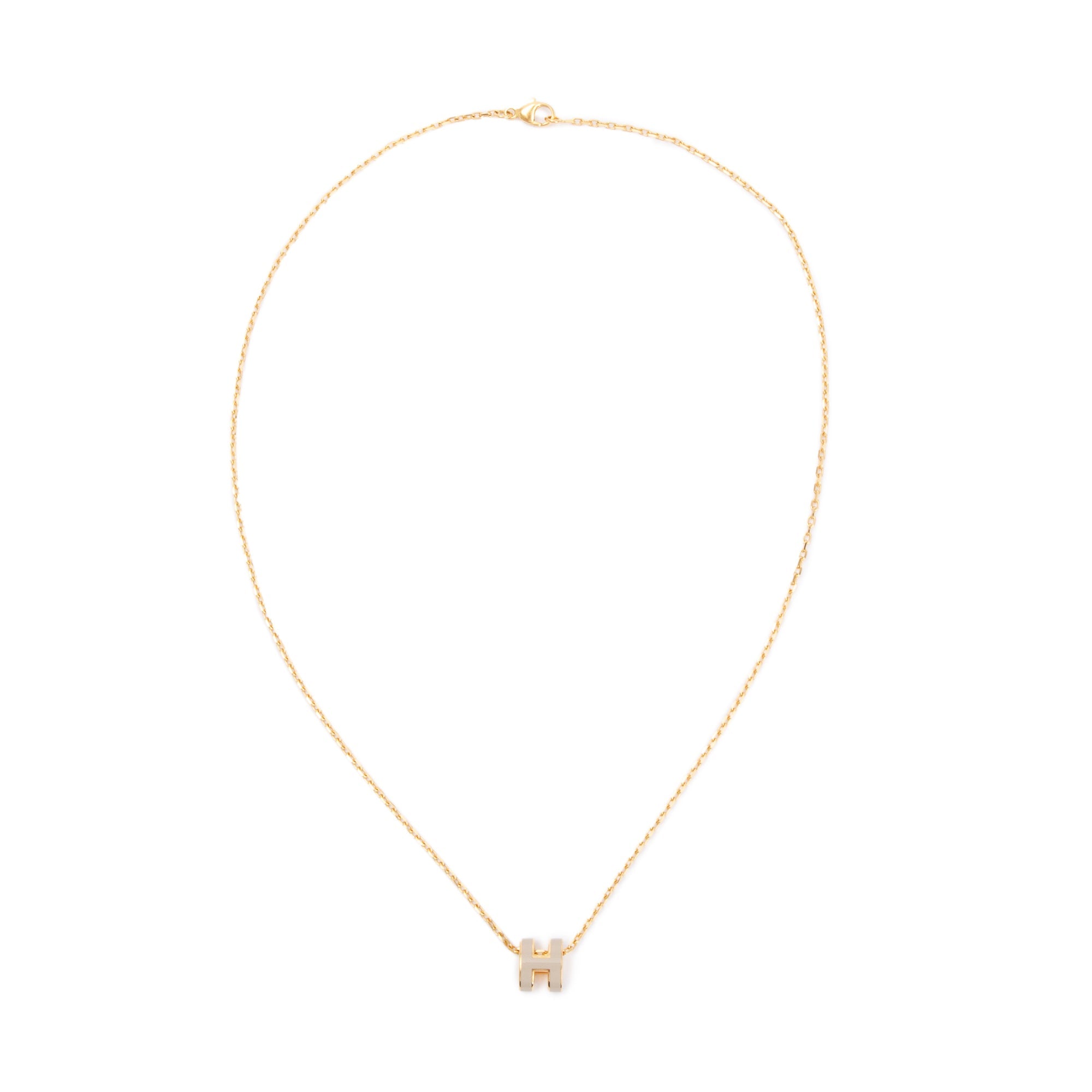 Hermes Gold-Plated Creme Lacquered Mini Pop H Pendant Necklace w/ Box