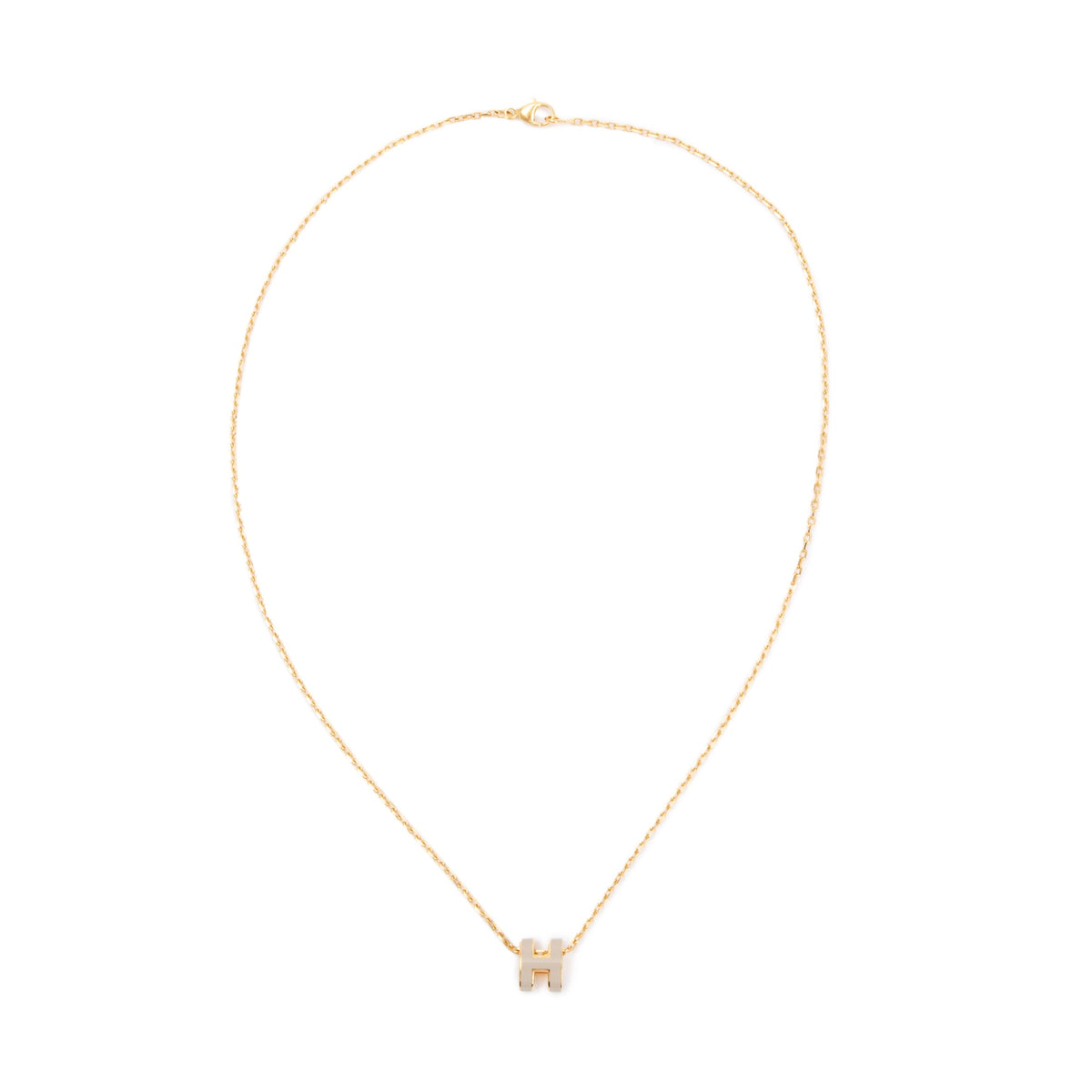 Hermes Gold-Plated Creme Lacquered Mini Pop H Pendant Necklace w