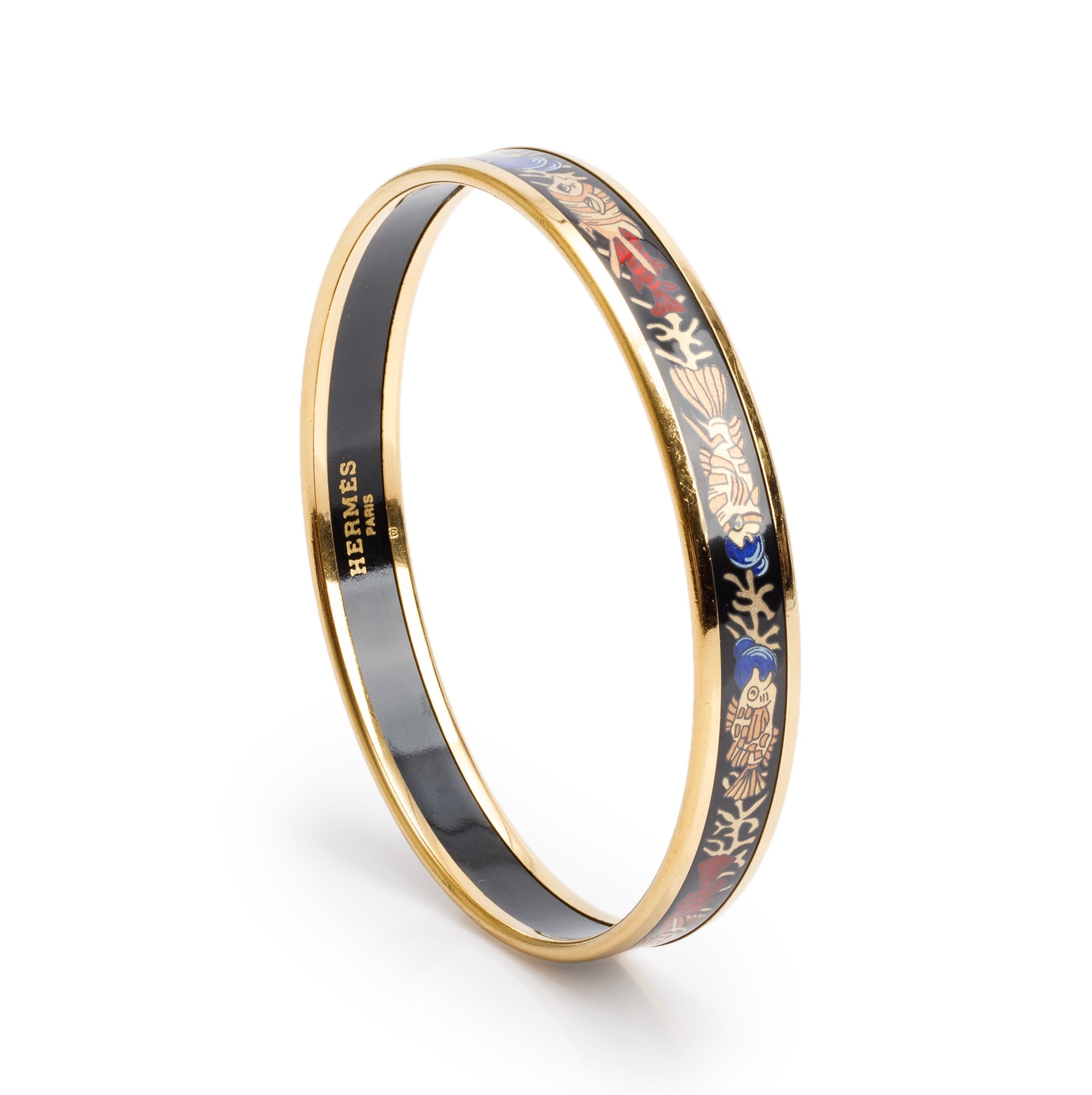 Hermes Gold-Plated Enamel Narrow Bangle