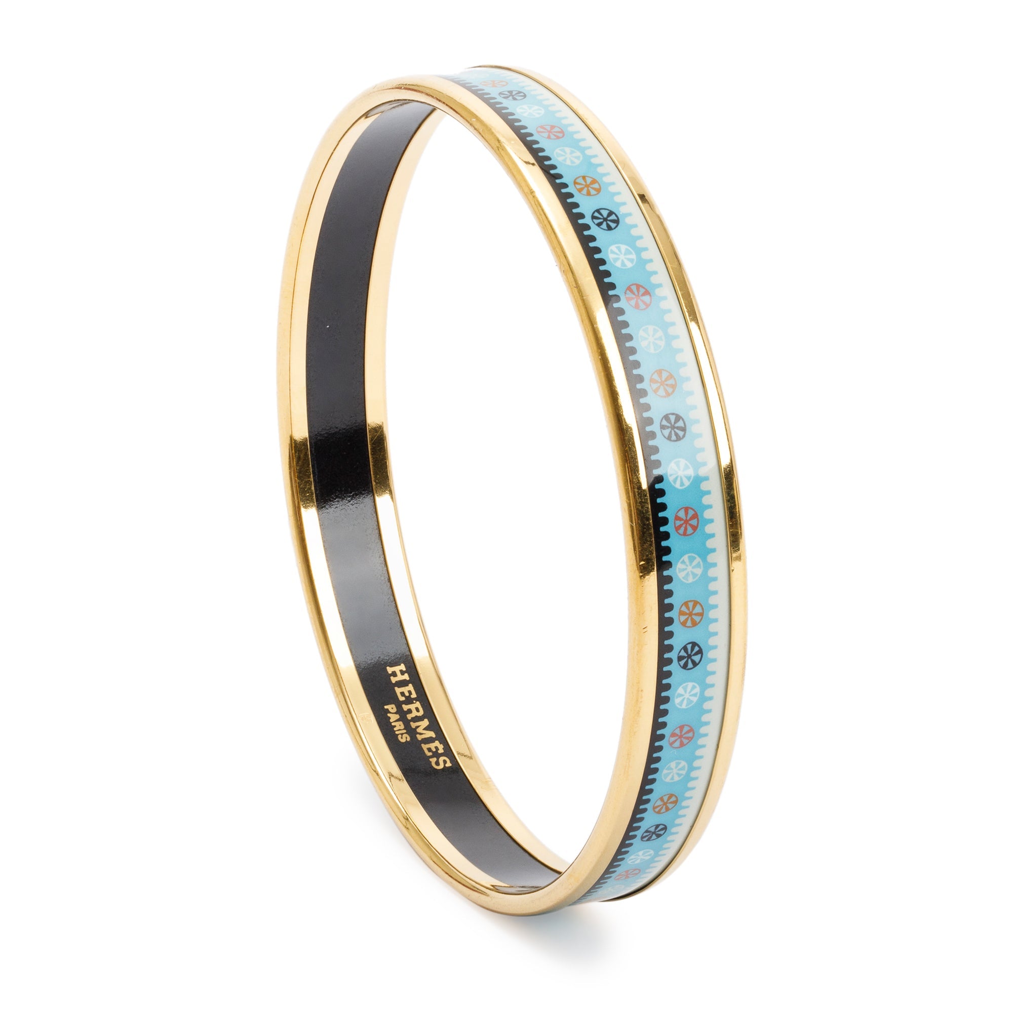 Hermes Gold-Plated Enamel Narrow Bangle