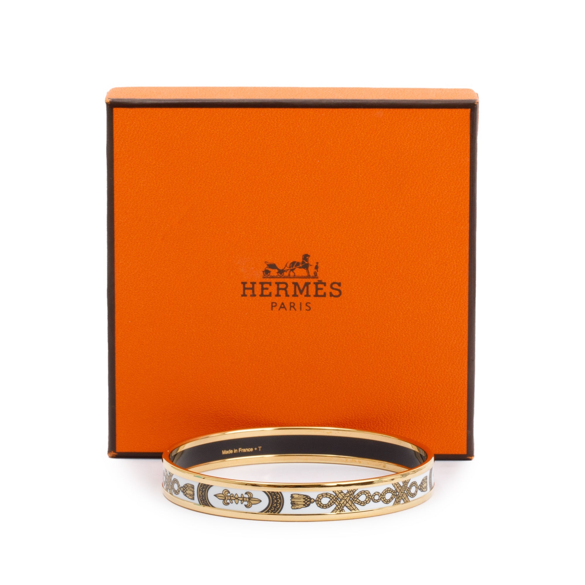 Hermes Gold-Plated Enamel Narrow Bangle w/ Box