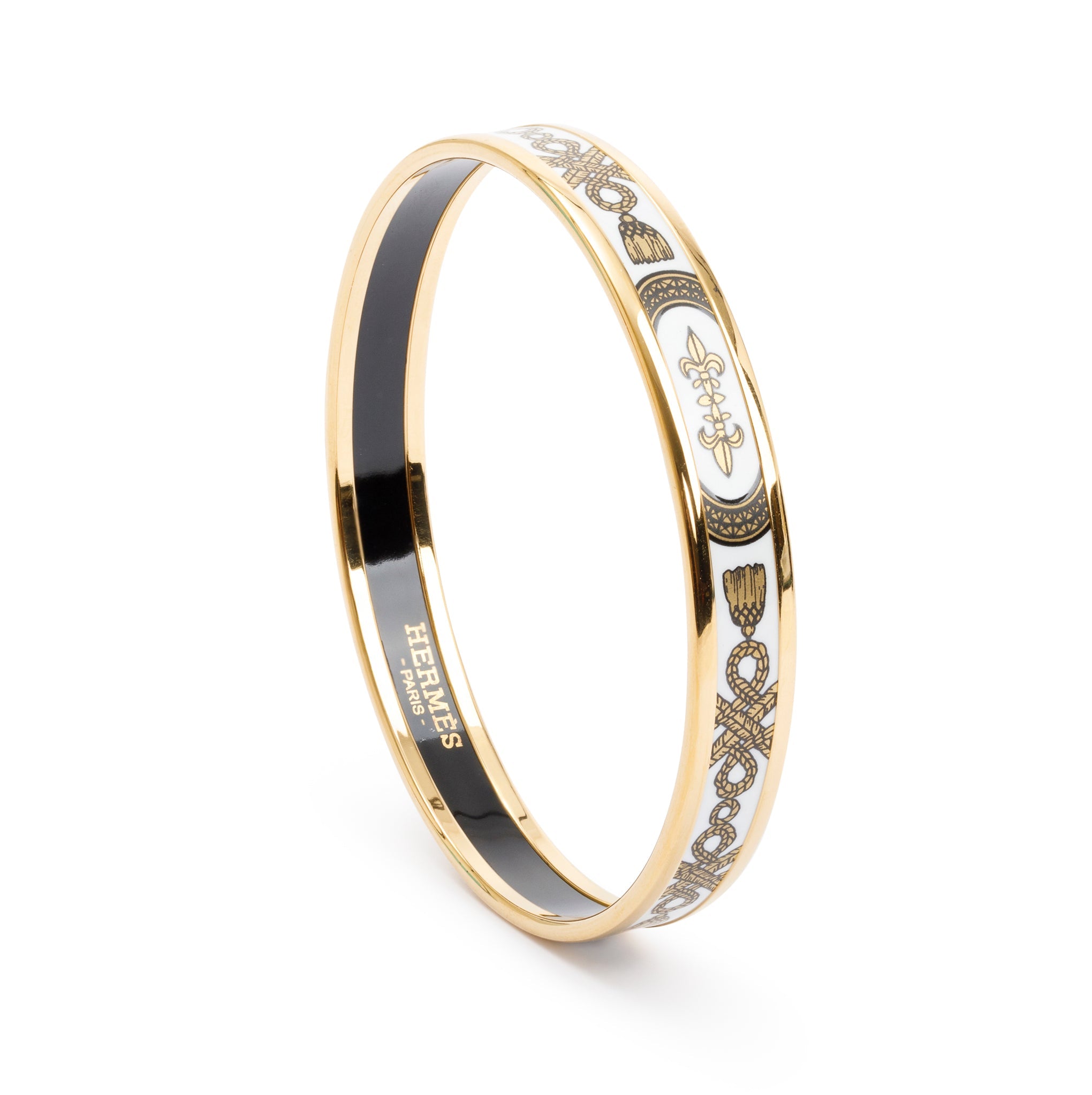 Hermes Gold-Plated Enamel Narrow Bangle w/ Box