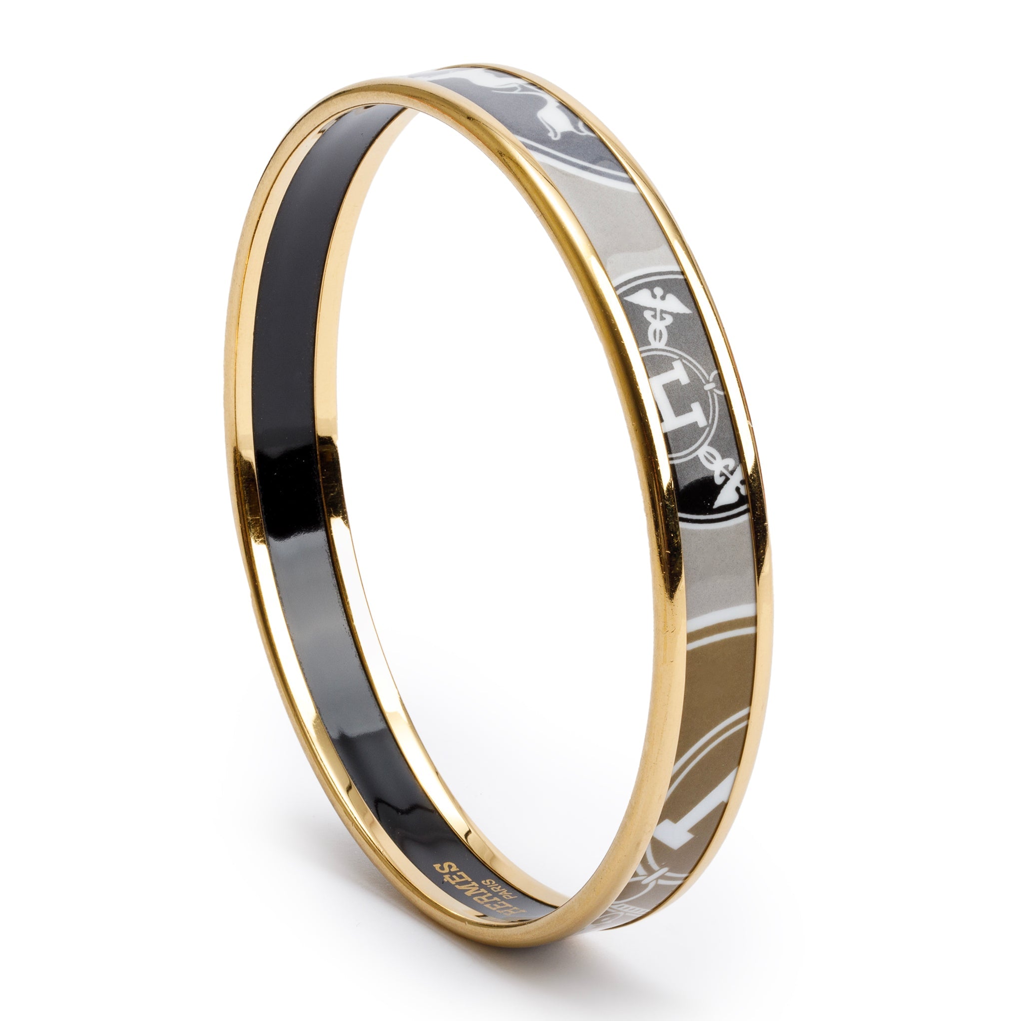 Hermes Gold-Plated Enamel Narrow Bangle w/ Box