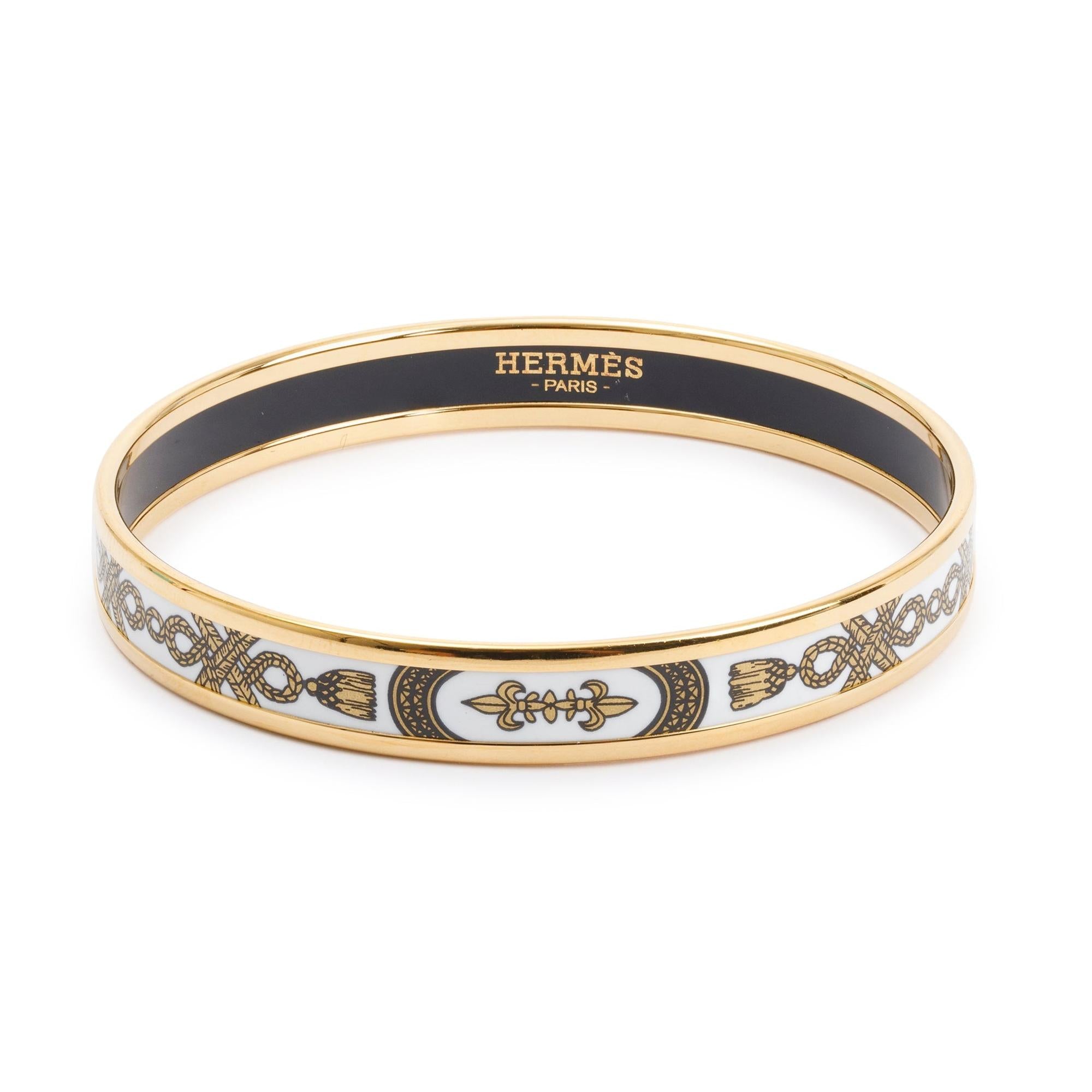 Hermes Gold-Plated Enamel Narrow Bangle w/ Box