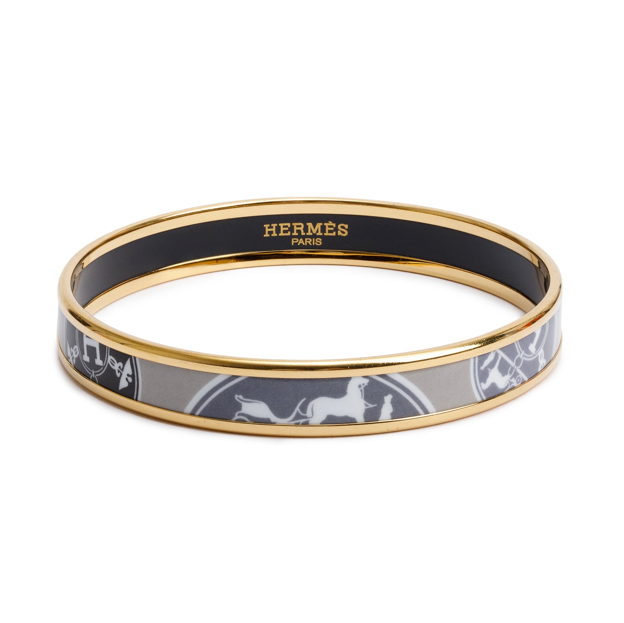 Hermes Gold-Plated Enamel Narrow Bangle w/ Box