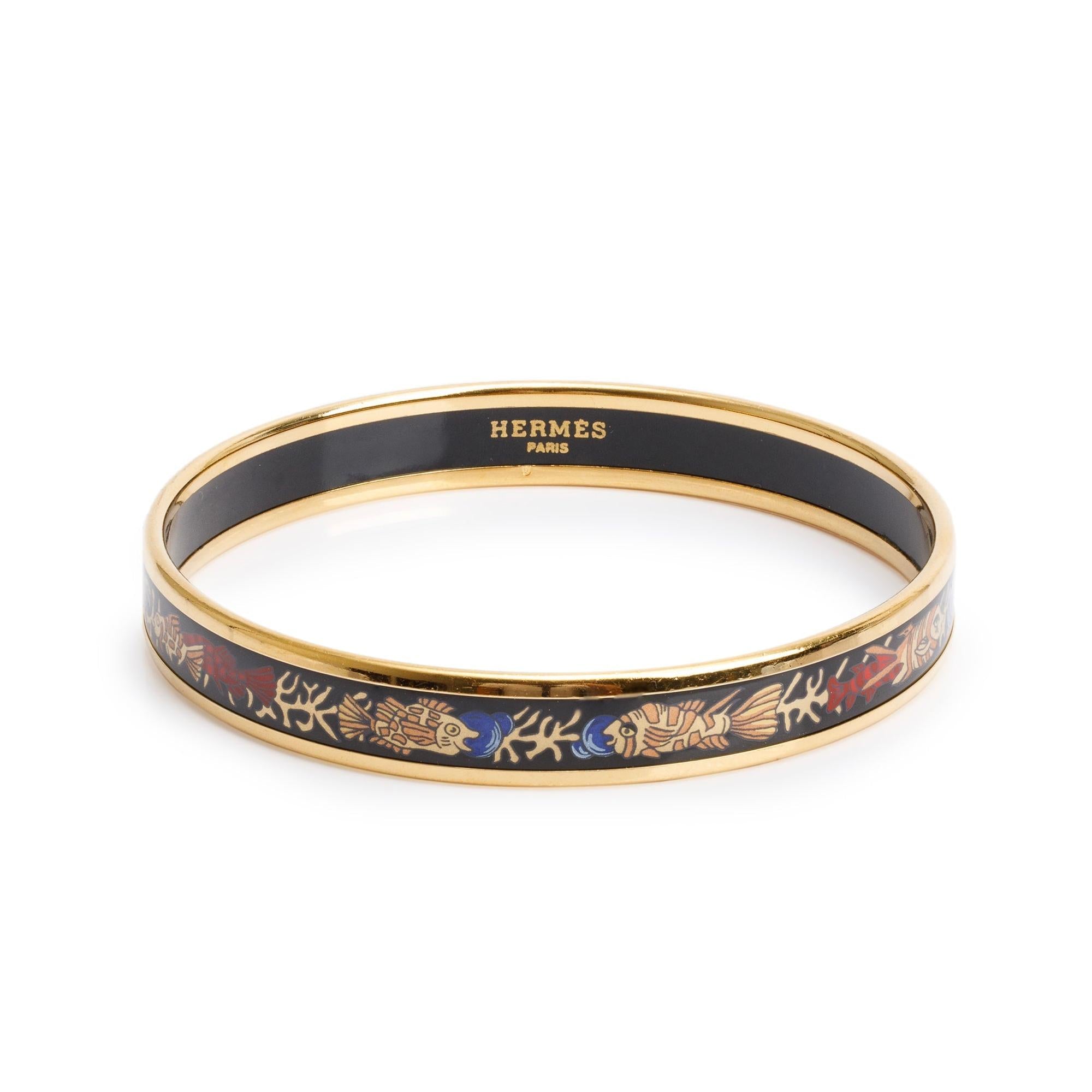 Hermes Gold-Plated Enamel Narrow Bangle
