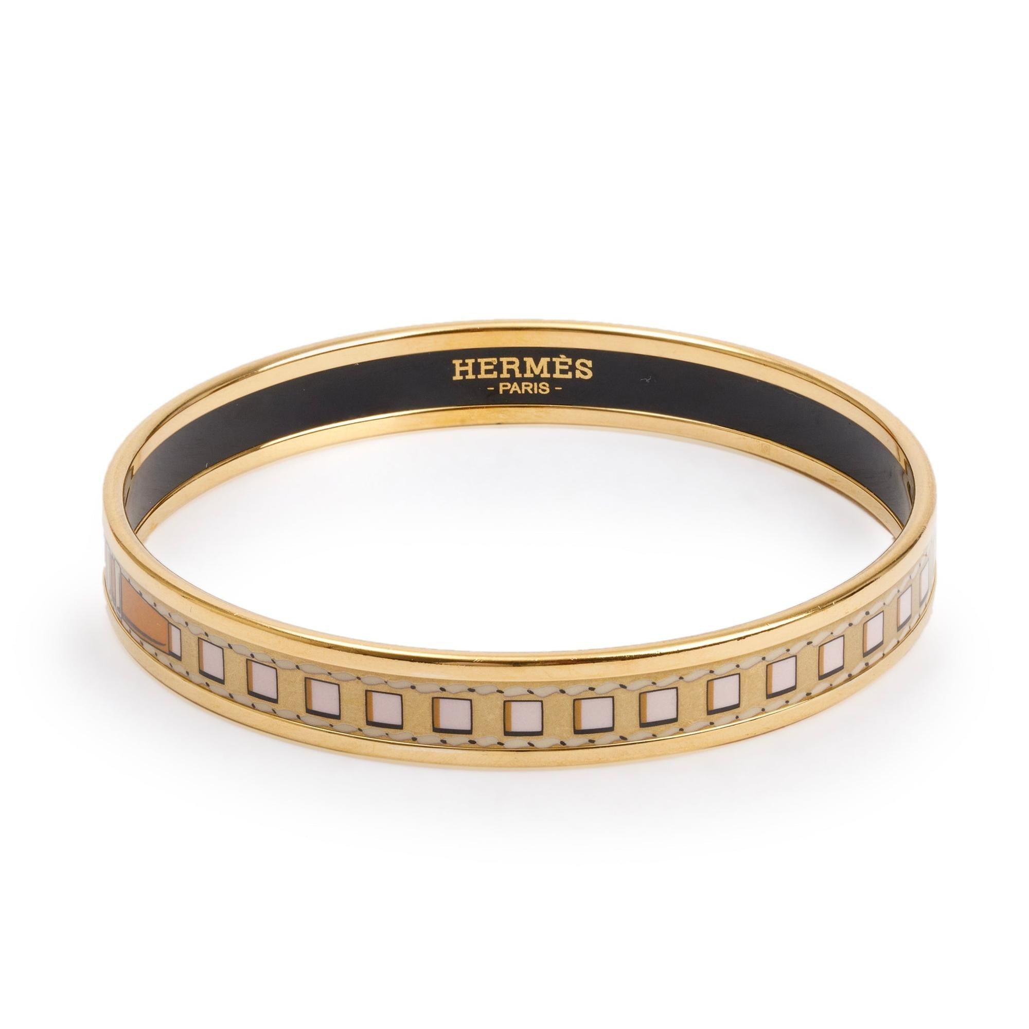 Hermes Gold-Plated Enamel Narrow Bangle