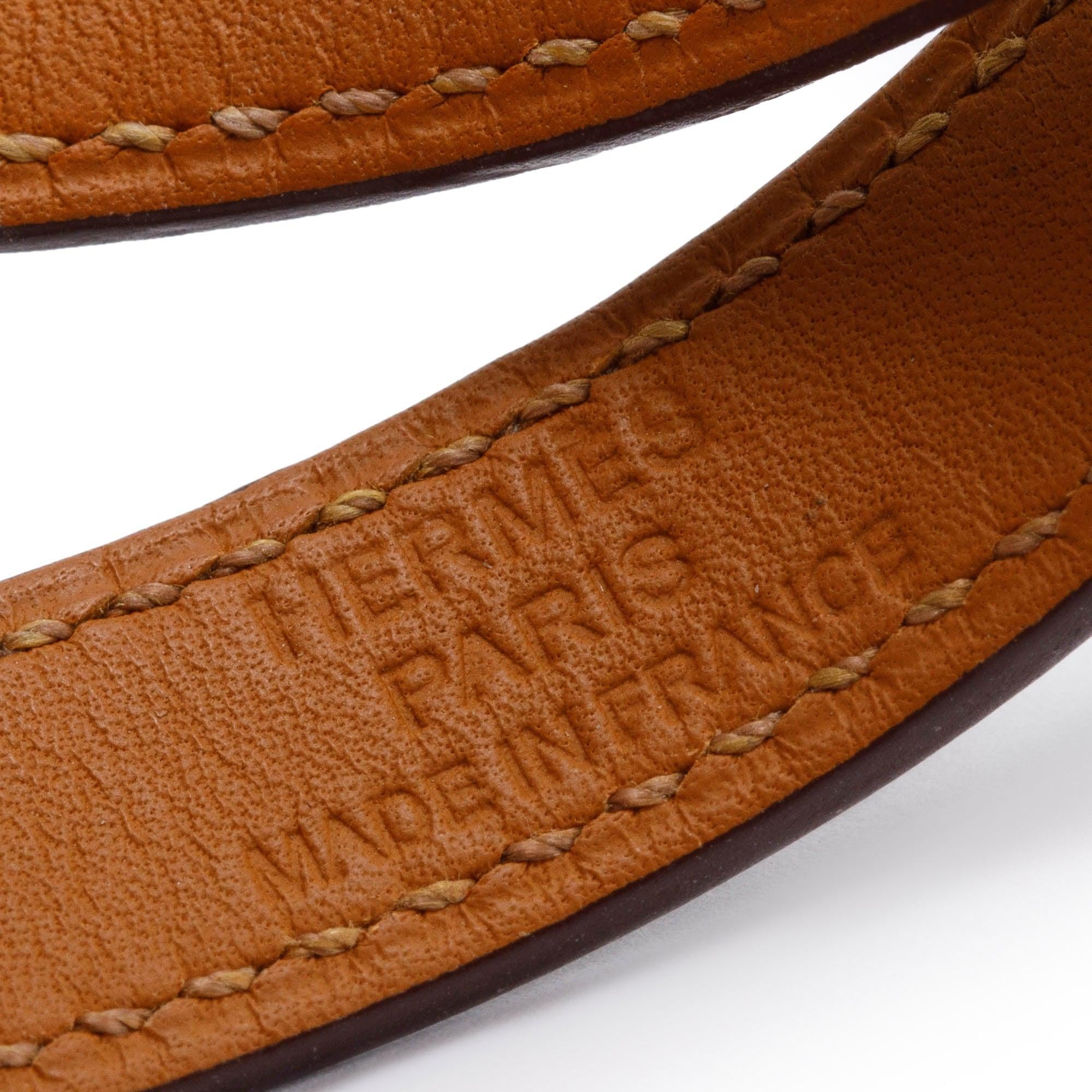 Hermes Gold Plated Etoupe Swift Calfskin Kelly Double Tour Bracelet w/ Box, Size S