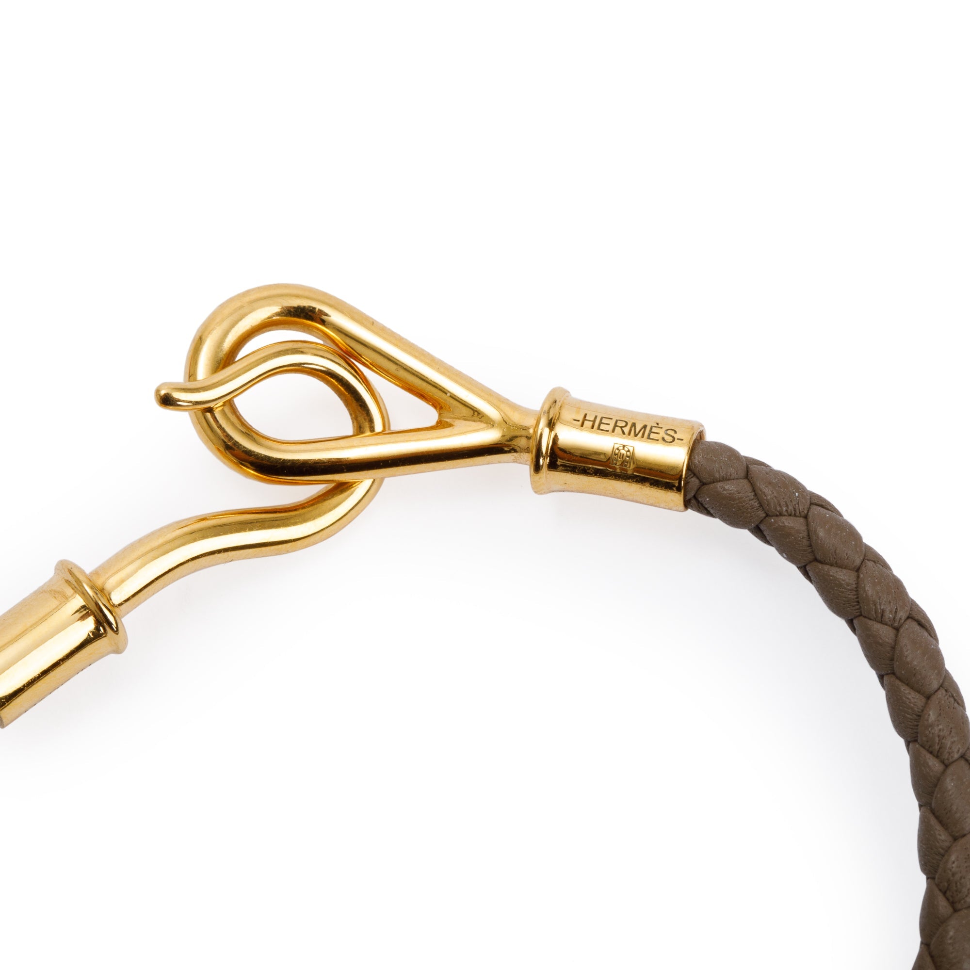 Hermes Gold Plated Etoupe Swift Calfskin Leather Jumbo Bracelet