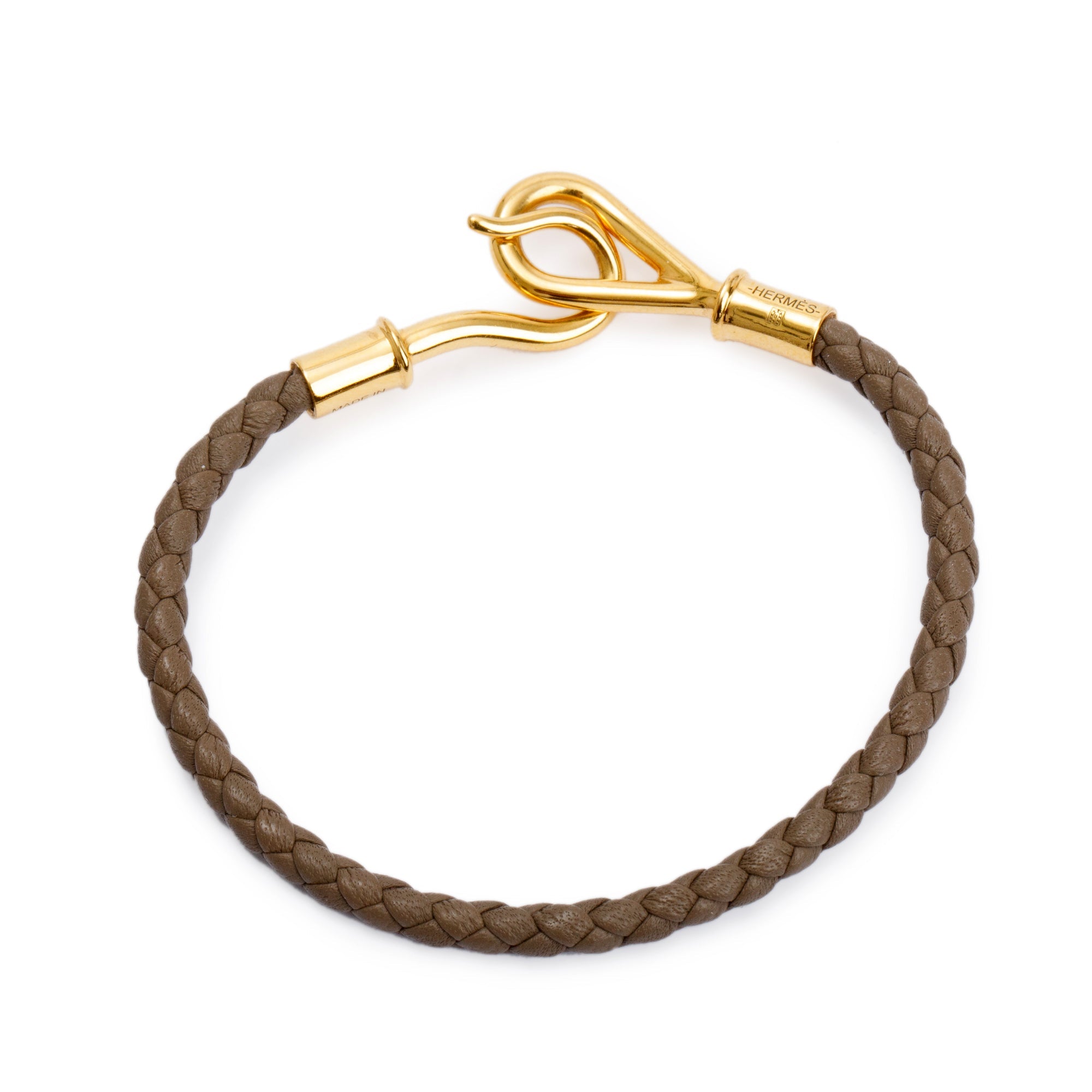 Hermes Gold Plated Etoupe Swift Calfskin Leather Jumbo Bracelet