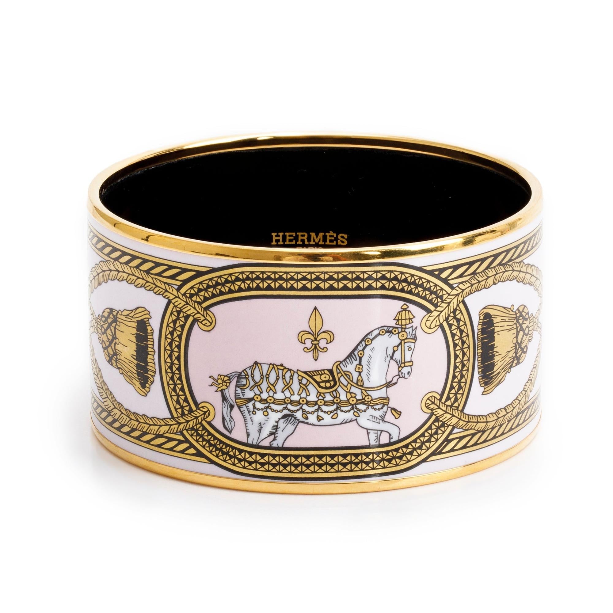 Hermes Gold-Plated 'Grand Apparant' Enamel Extra Wide Bangle