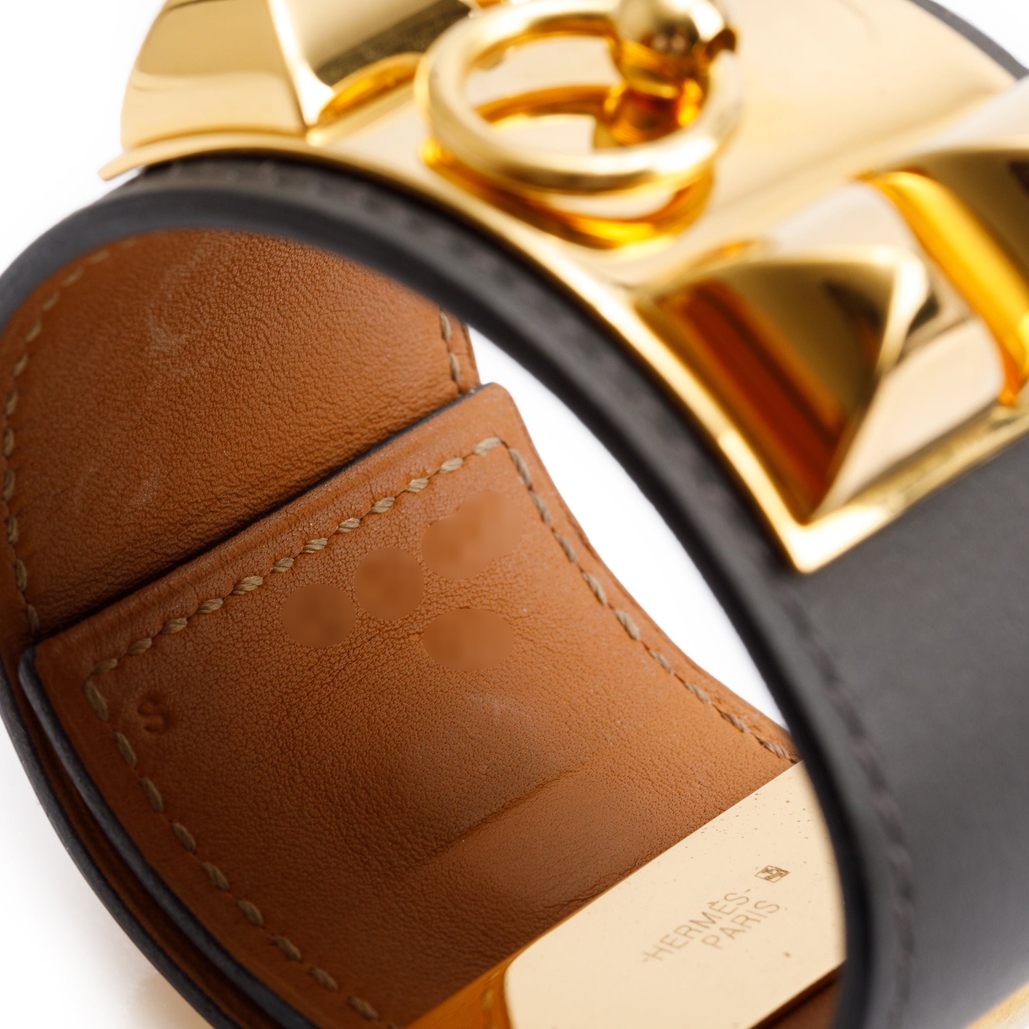 Hermes Gold-Plated Grey Swift Leather Collier de Chien Bracelet