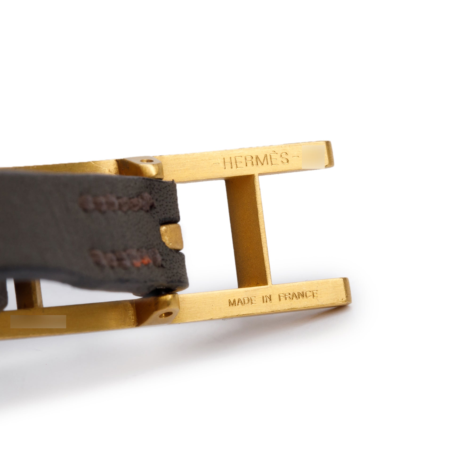 Hermes Gold Plated Gris Etain/Noir Leather Behapi Double Tour Bracelet