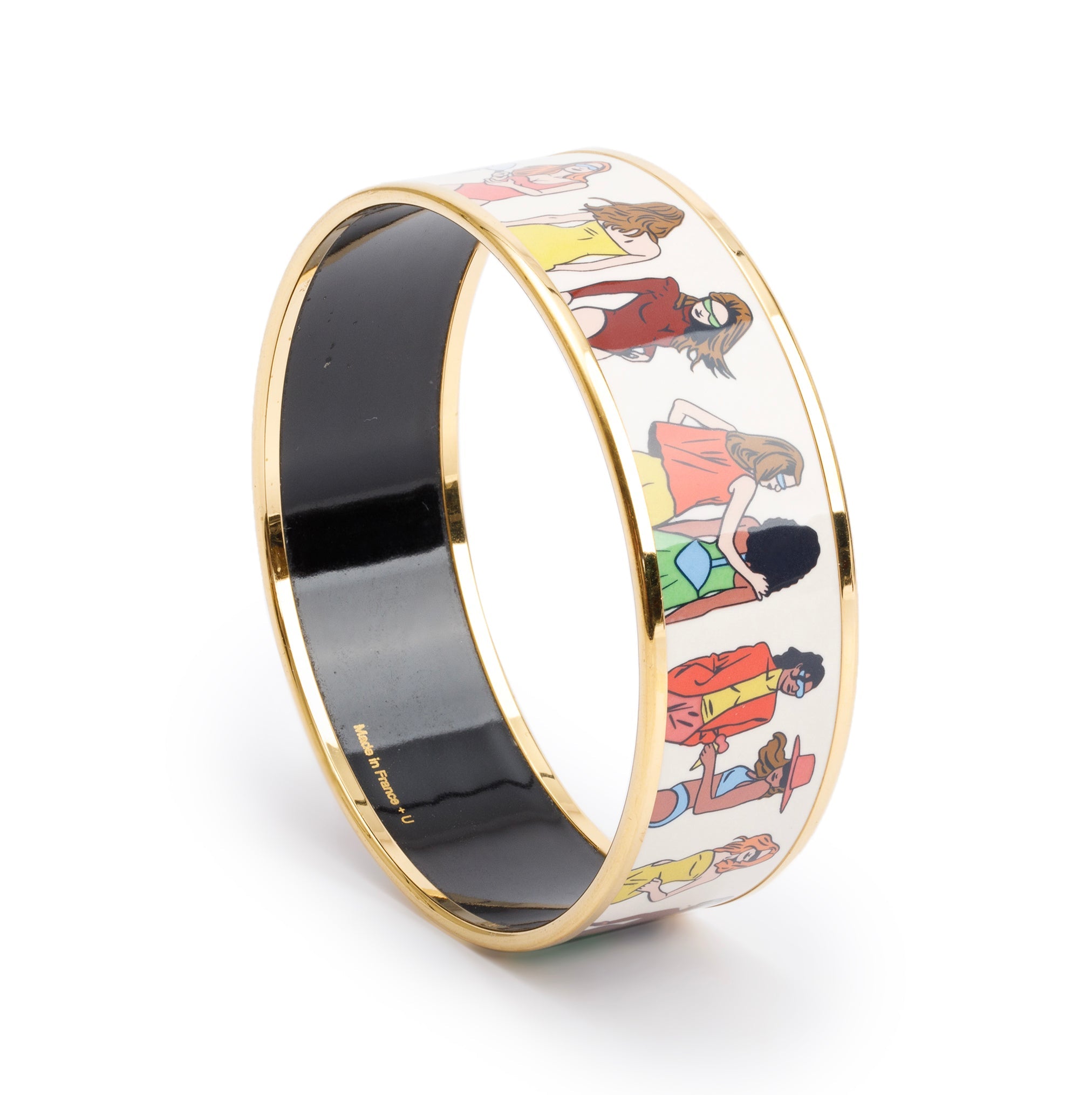 Hermes Gold-Plated 'Hermes On the Beach' Enamel Wide Bangle