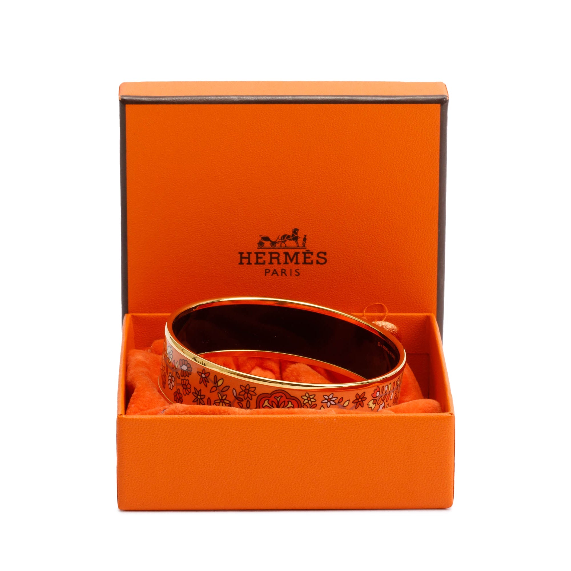 Hermes Gold-Plated 'L'Arbre De Vie' Enamel Wide Bangle w/ Box