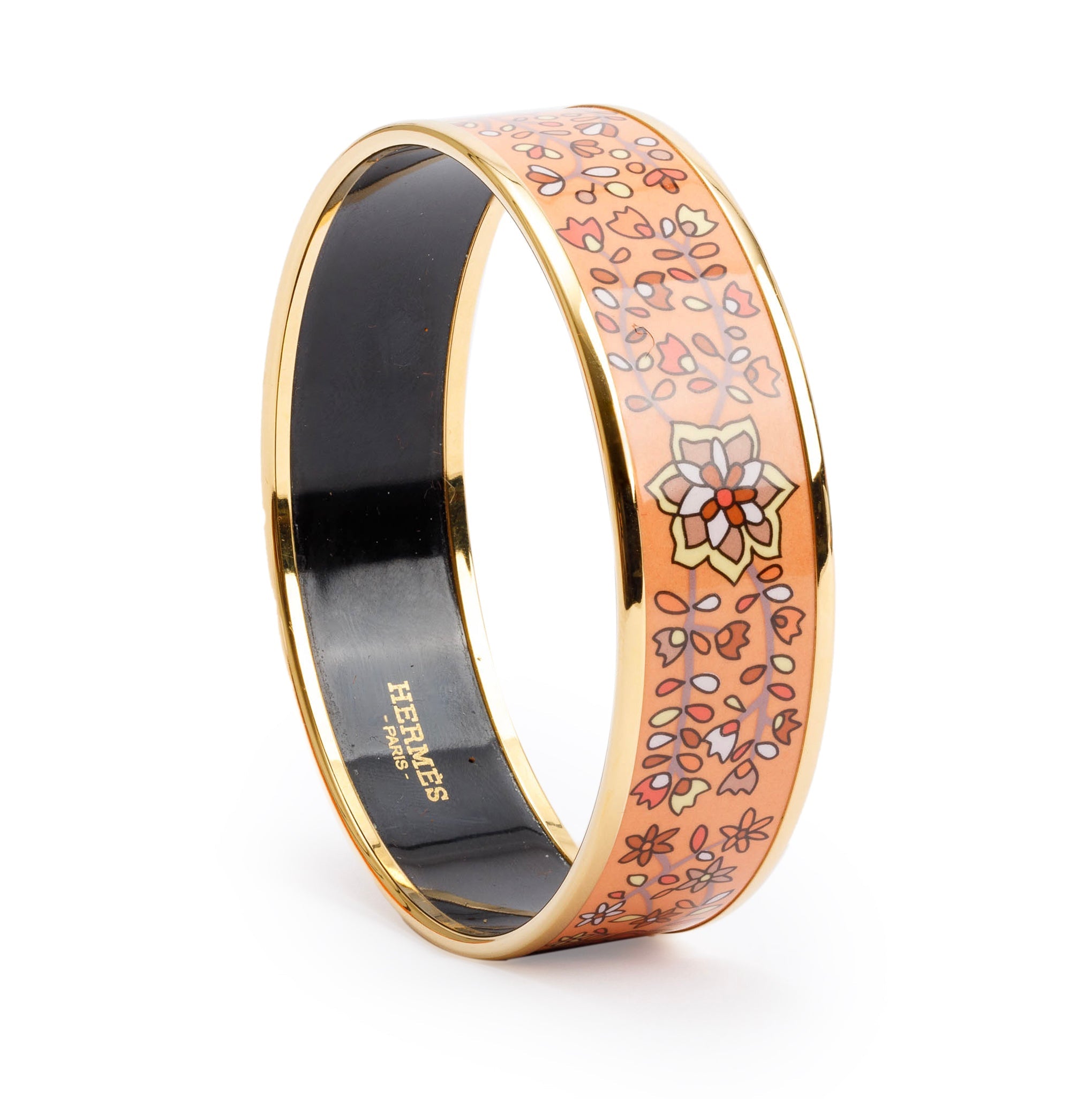 Hermes Gold-Plated 'L'Arbre De Vie' Enamel Wide Bangle w/ Box