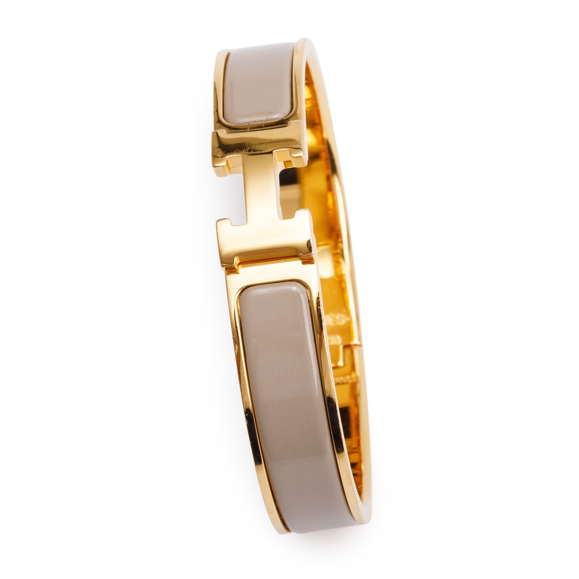 Hermes Gold-Plated Marron Glace Enamel 12 MM Clic H Bracelet
