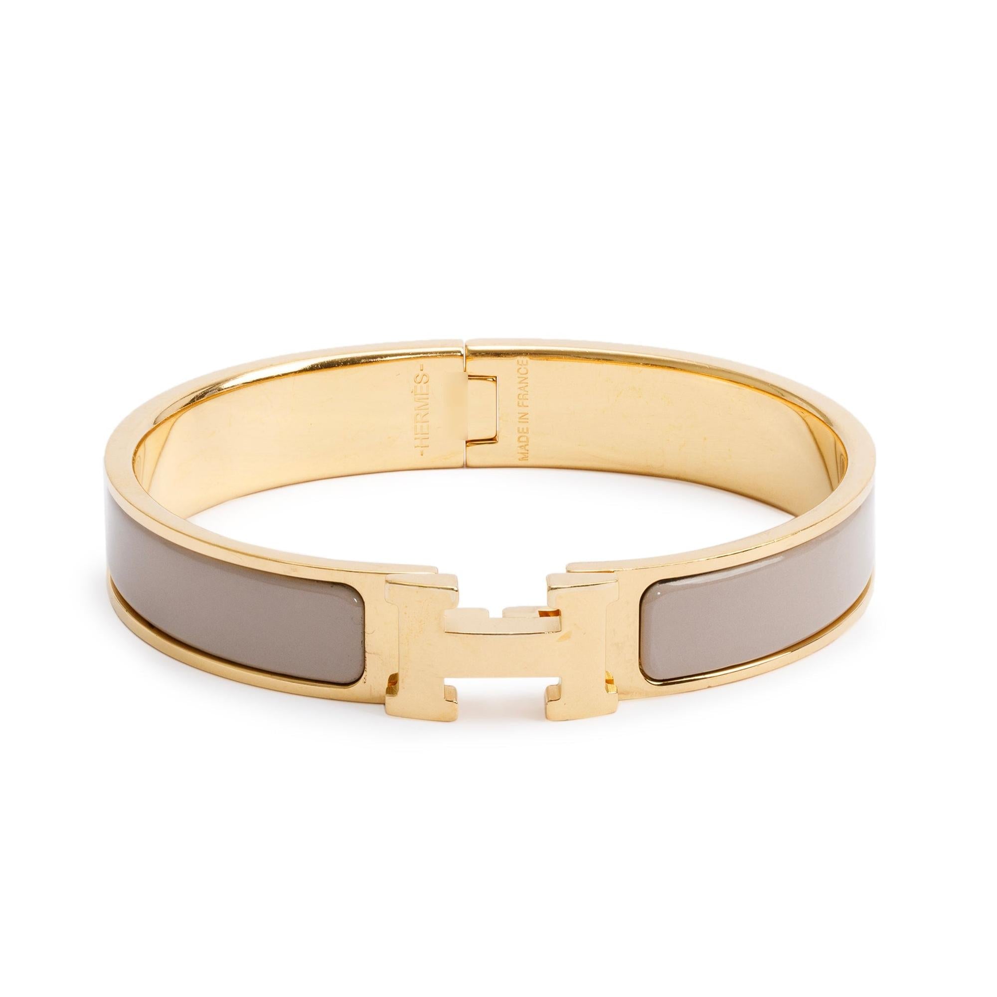 Hermes Gold-Plated Marron Glace Enamel 12 MM Clic H Bracelet