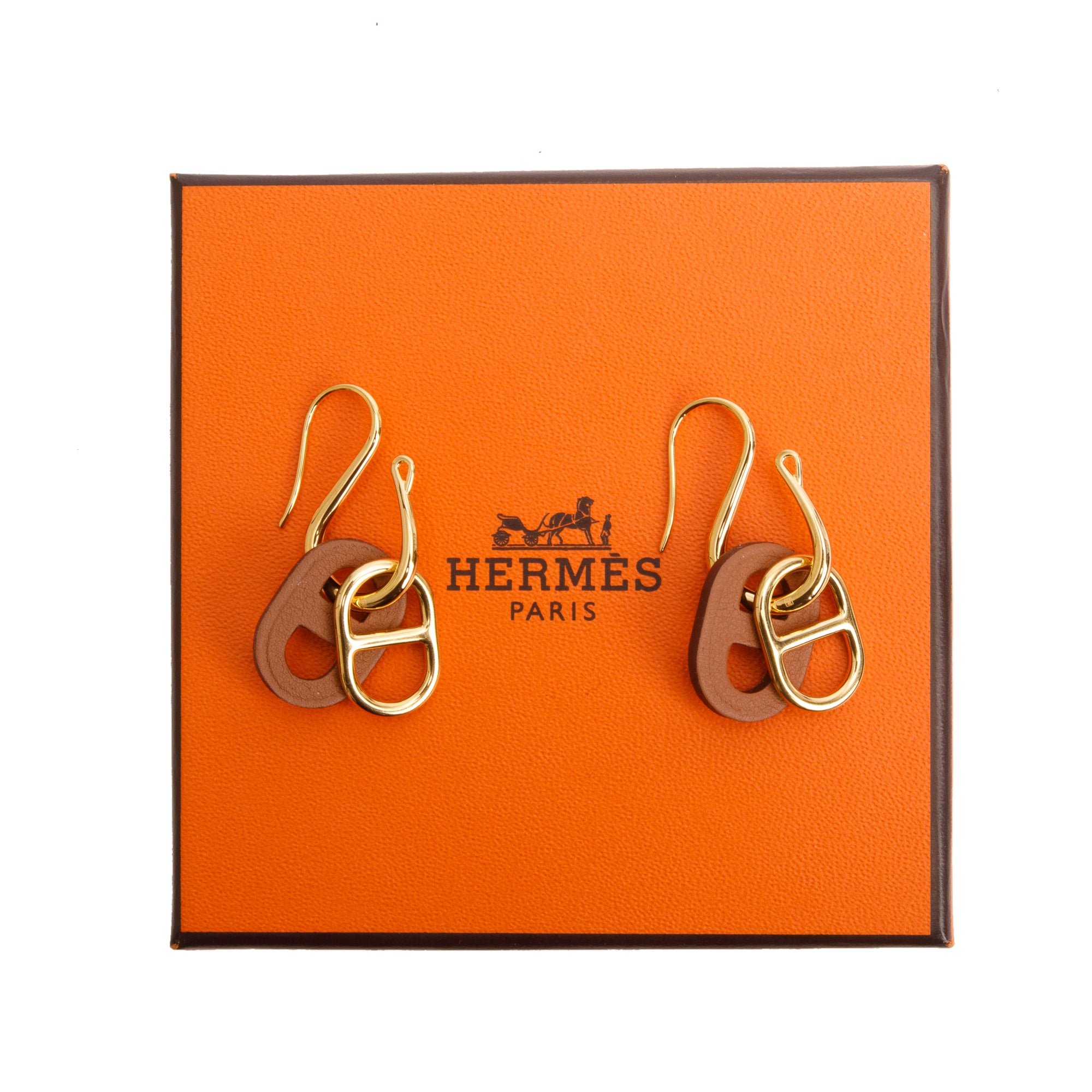 Hermes Gold Plated O'Maillon Earrings w/ Box