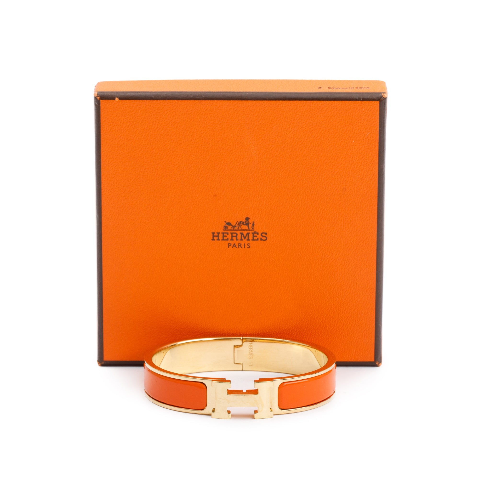 Hermes Gold-Plated Orange Enamel 12 MM Clic H Bracelet w/ Box