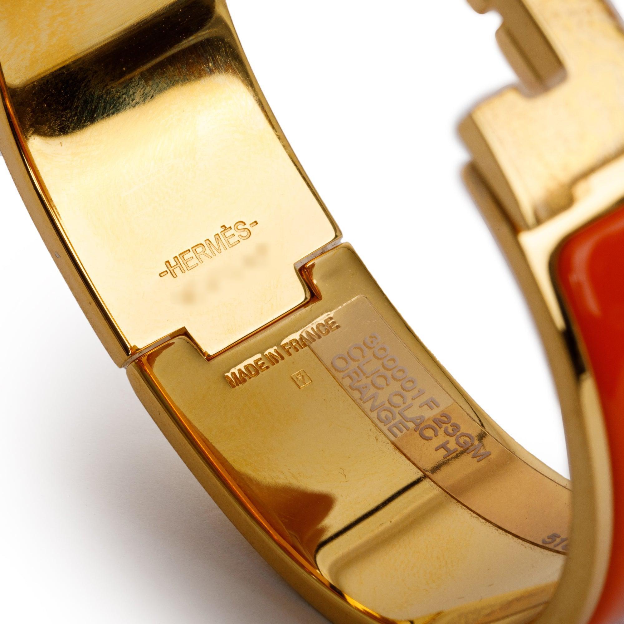 Hermes Gold-Plated Orange Enamel Clic Clac H Bracelet