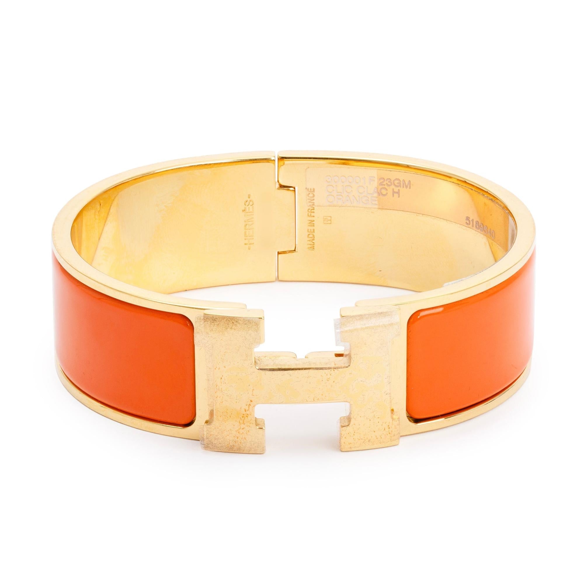 Hermes Gold-Plated Orange Enamel Clic Clac H Bracelet