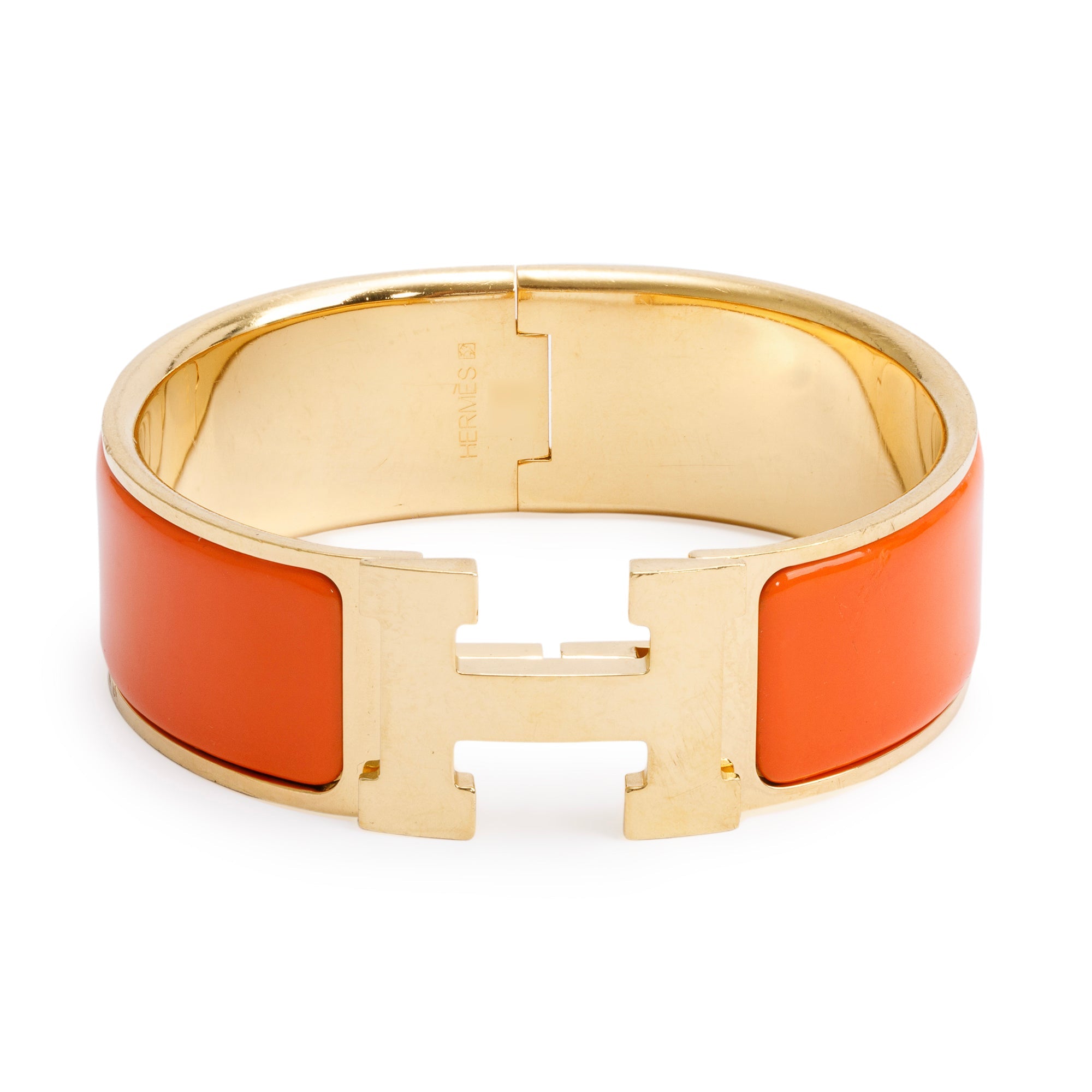 Hermes Gold-Plated Orange Enamel Clic Clac H Bracelet