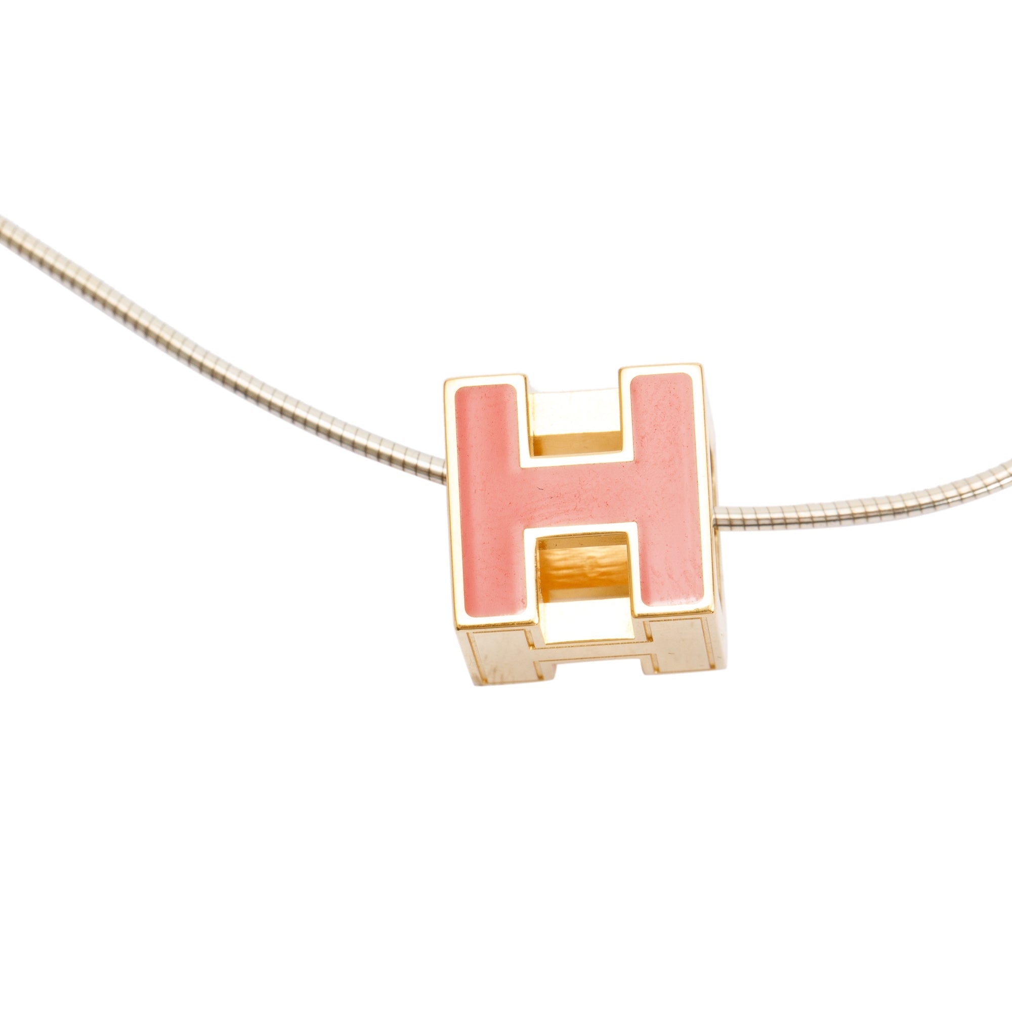 Hermes Gold-Plated Orange Enamel Pop H Cube Pendant Necklace w/ Box