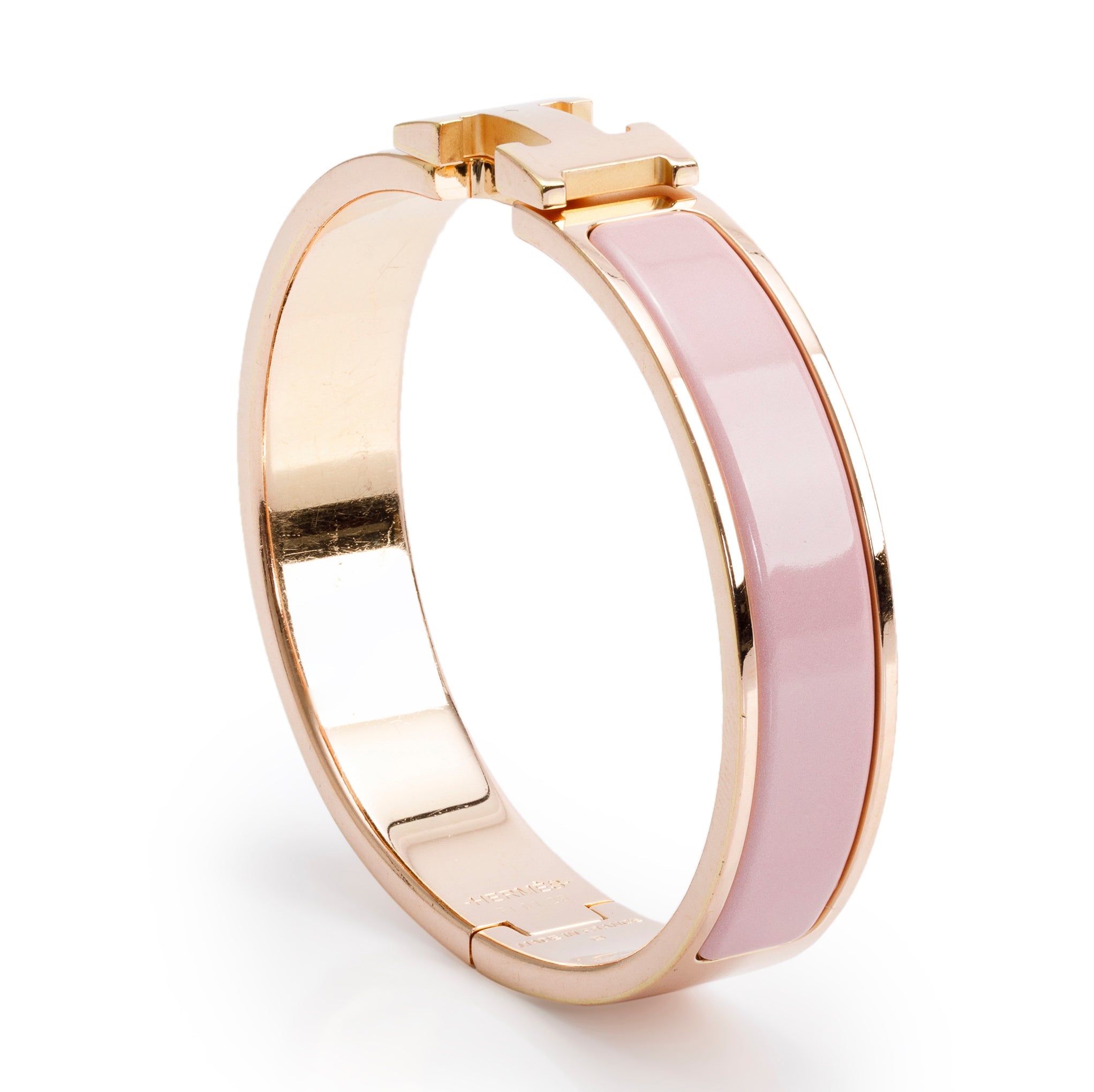 Hermes Gold Plated Pink Enamel 12 MM Clic H Bracelet