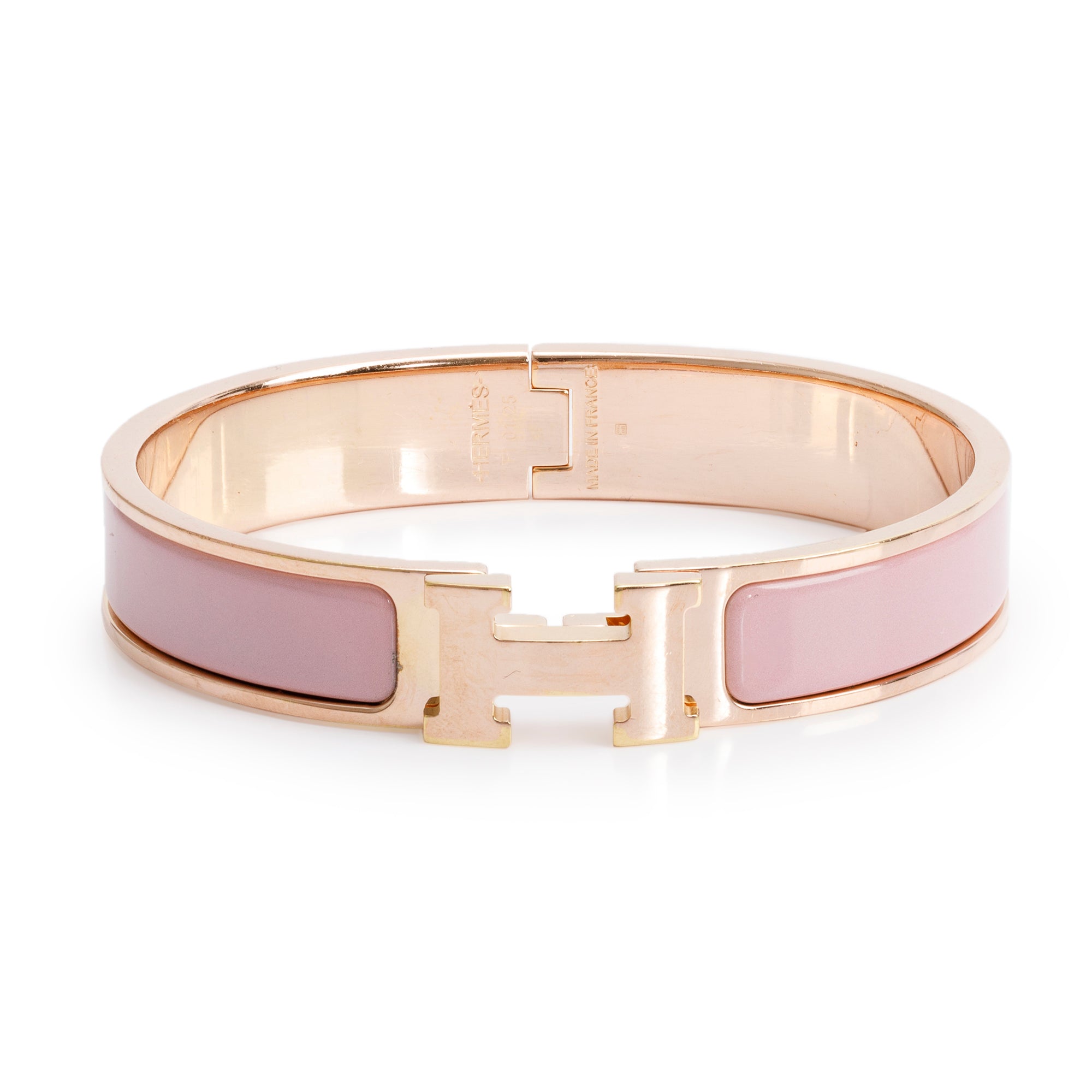 Hermes Gold Plated Pink Enamel 12 MM Clic H Bracelet