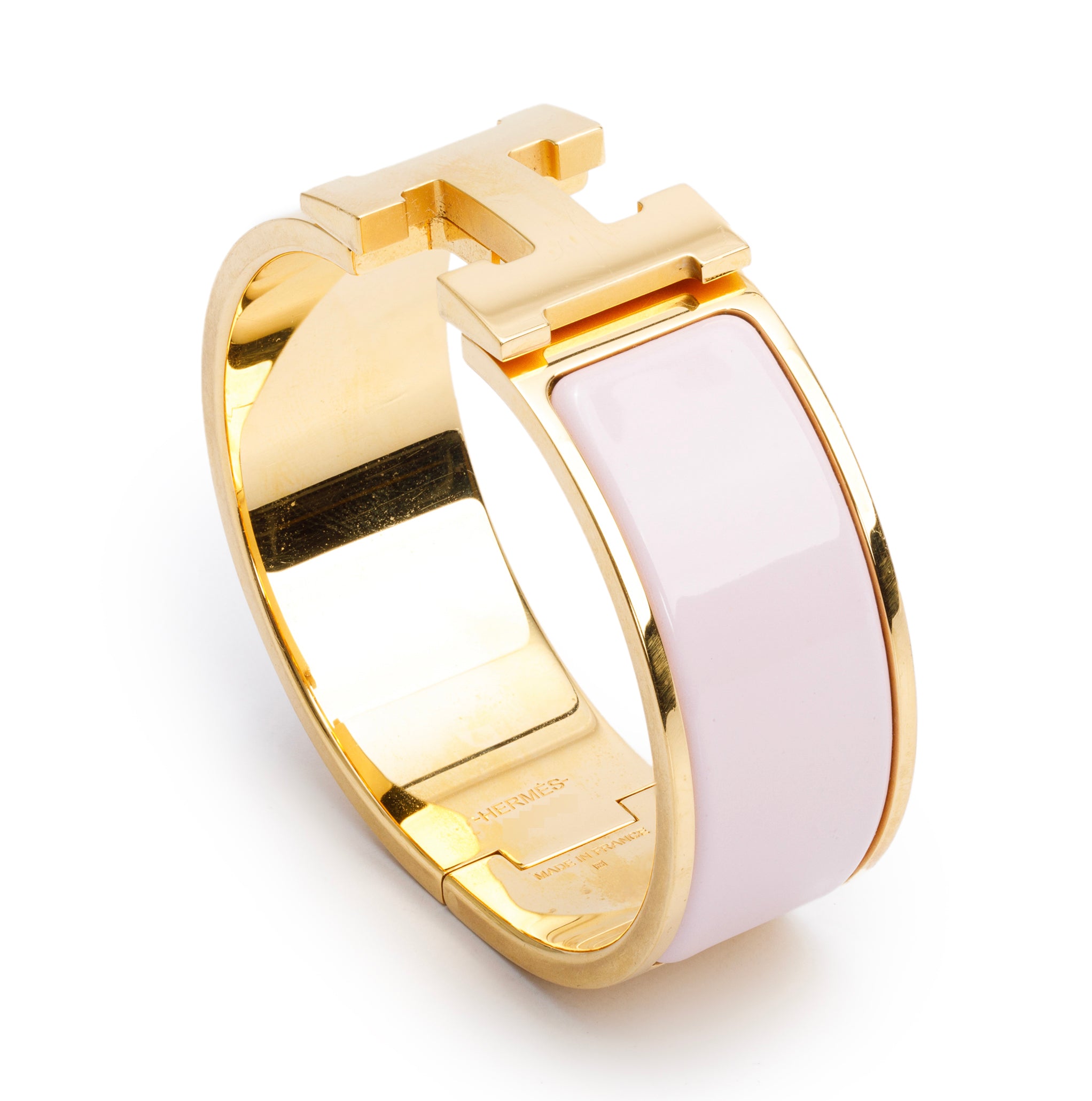 Hermes Gold-Plated Pink Enamel Clic Clac H Bracelet