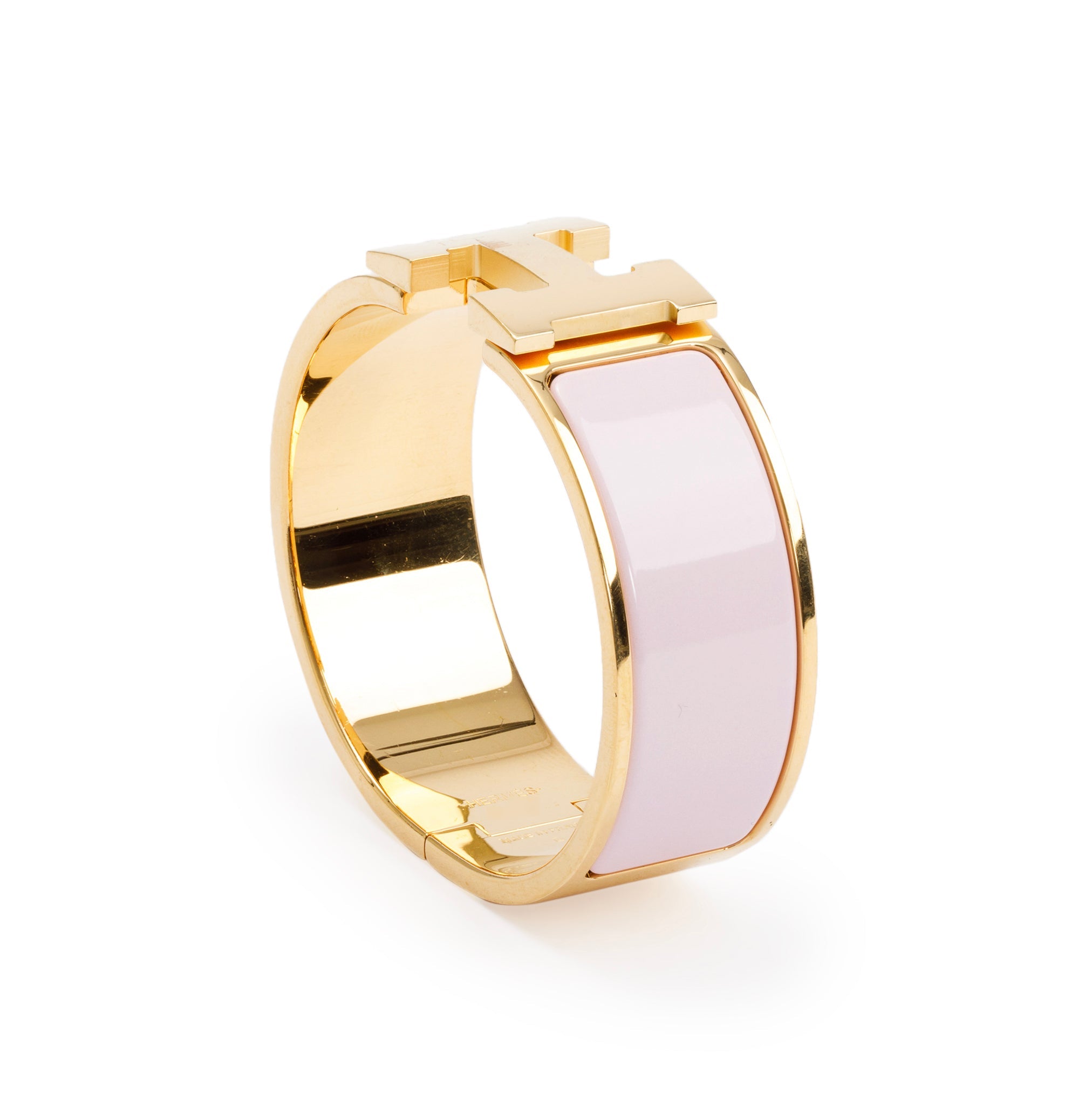Hermes Gold-Plated Pink Enamel Clic Clac H Bracelet