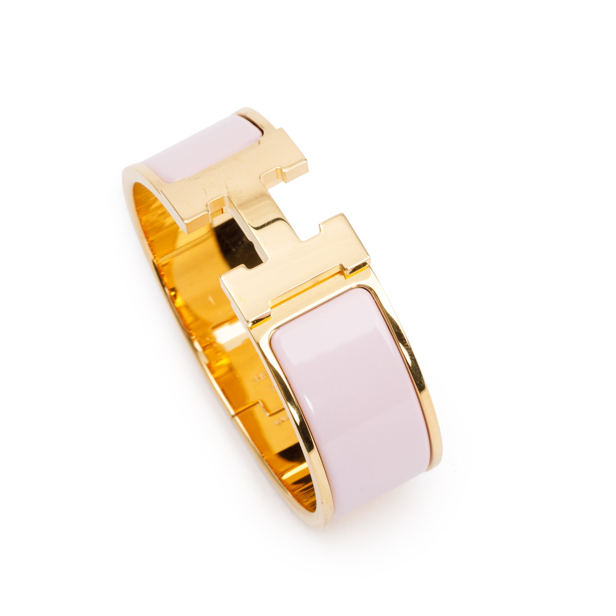 Hermes Gold-Plated Pink Enamel Clic Clac H Bracelet