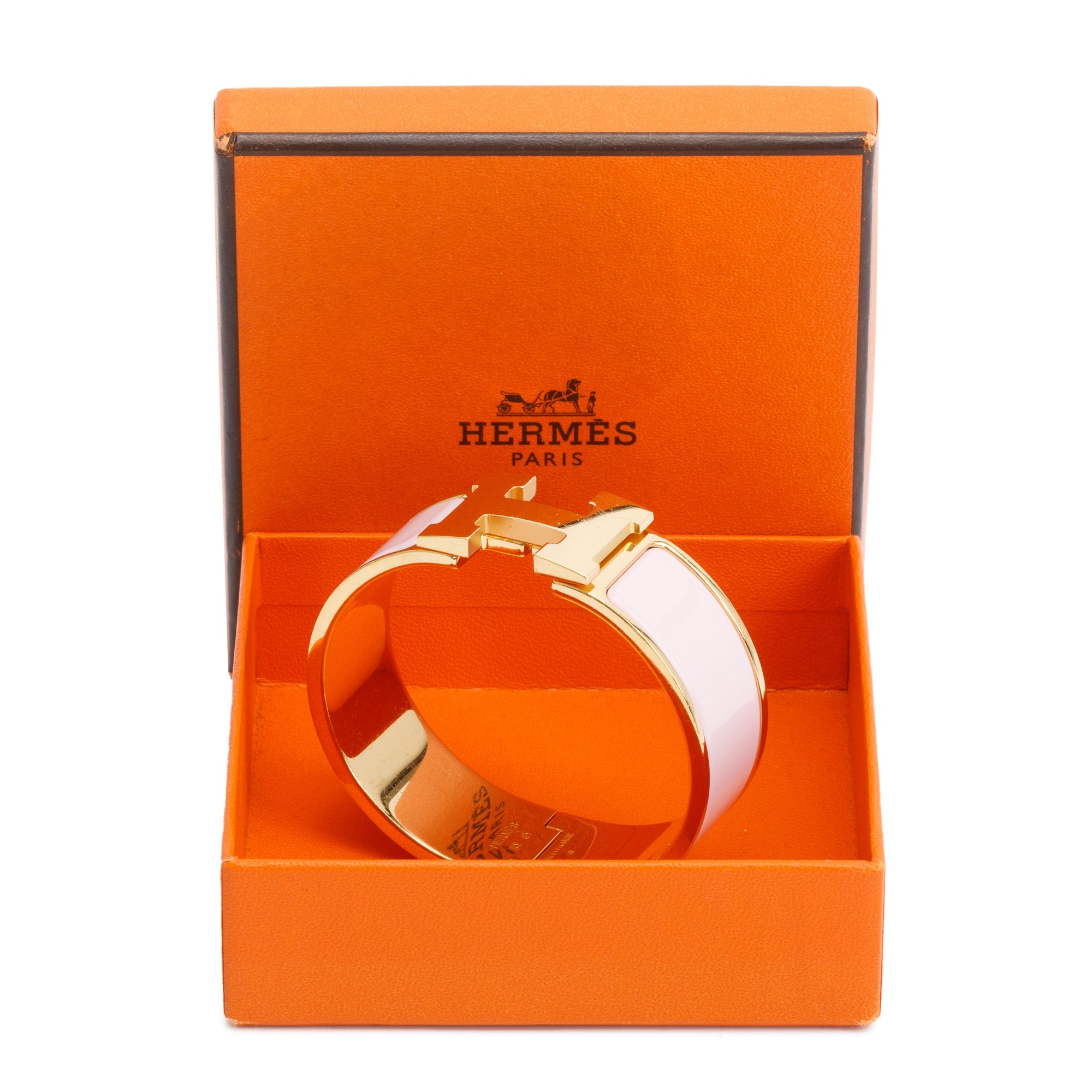 Hermes Gold-Plated Pink Enamel Clic Clac H Bracelet w/ Box