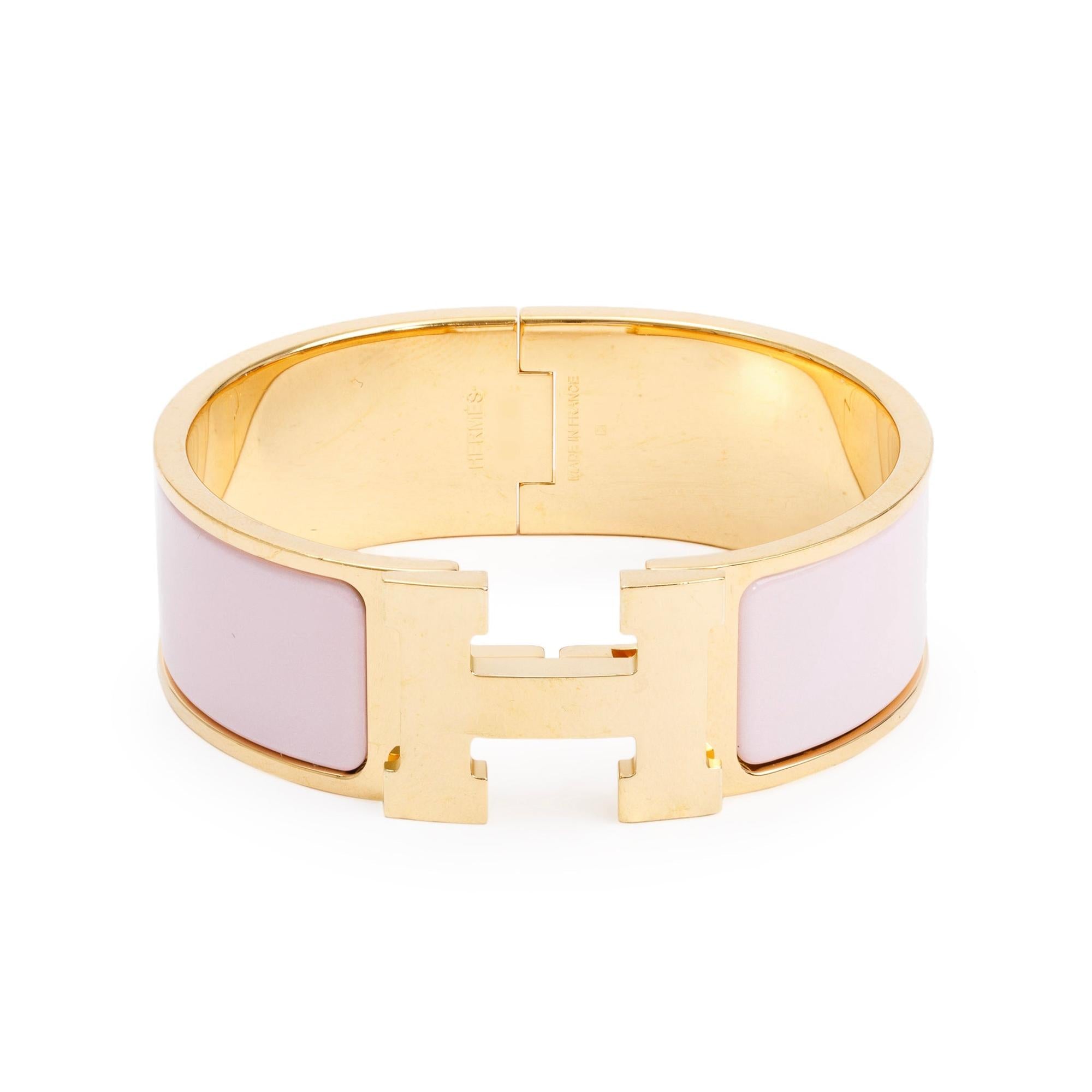 Hermes Gold-Plated Pink Enamel Clic Clac H Bracelet